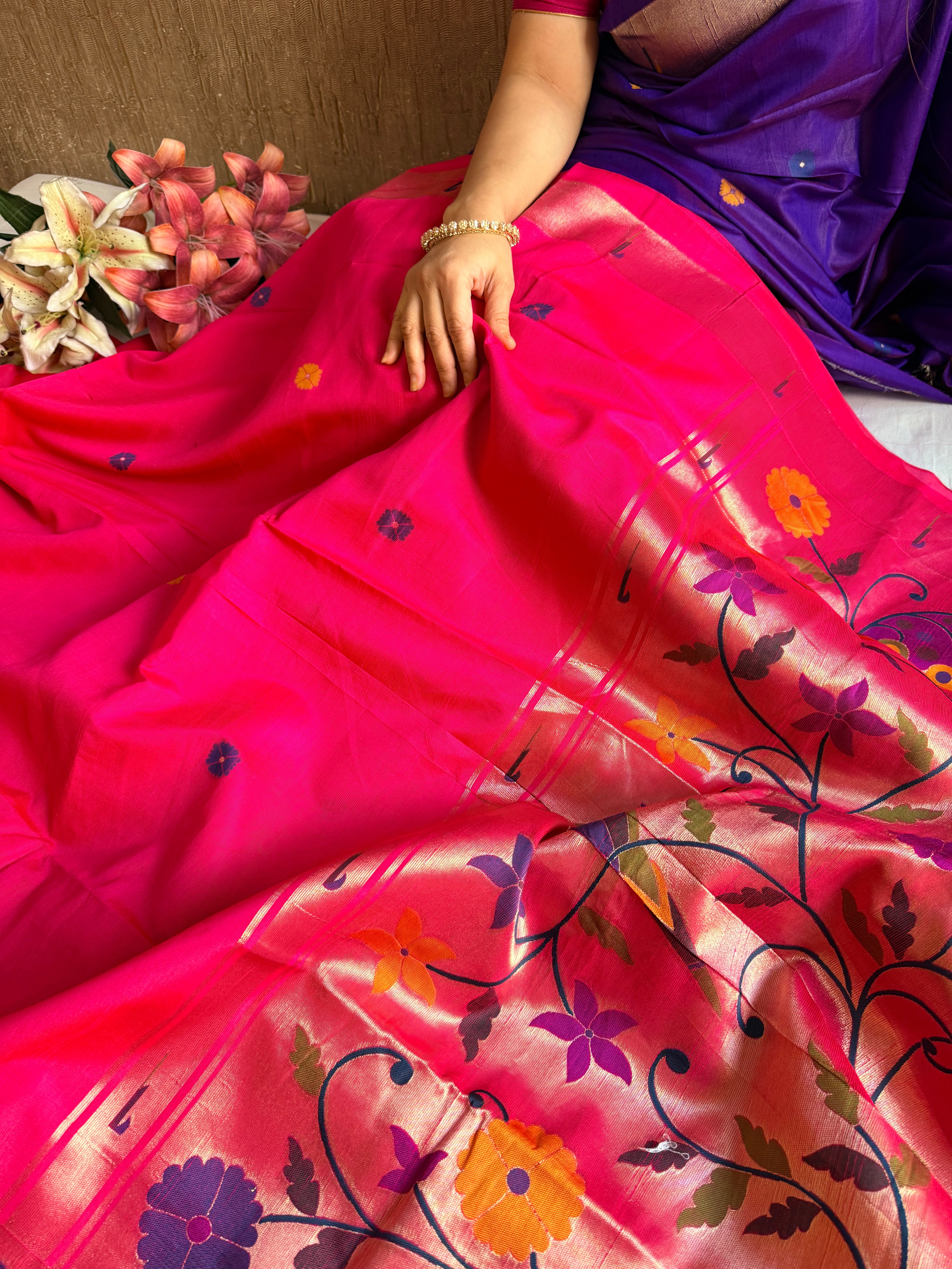 Banarasi chanderi paithani border meenakari saree