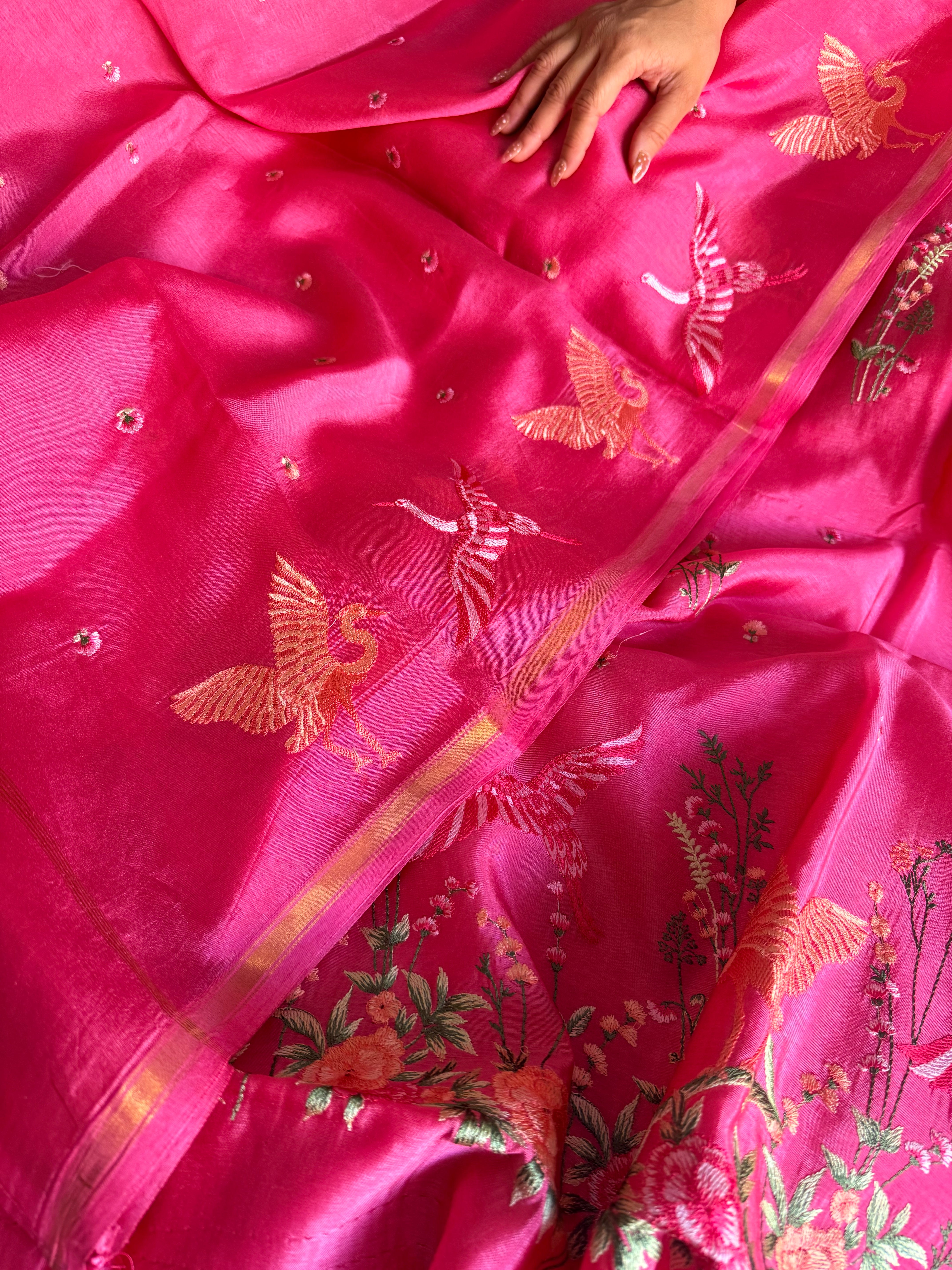 Suits under 10k - Spun chiniya silk parsi gara hand embroidered suit set