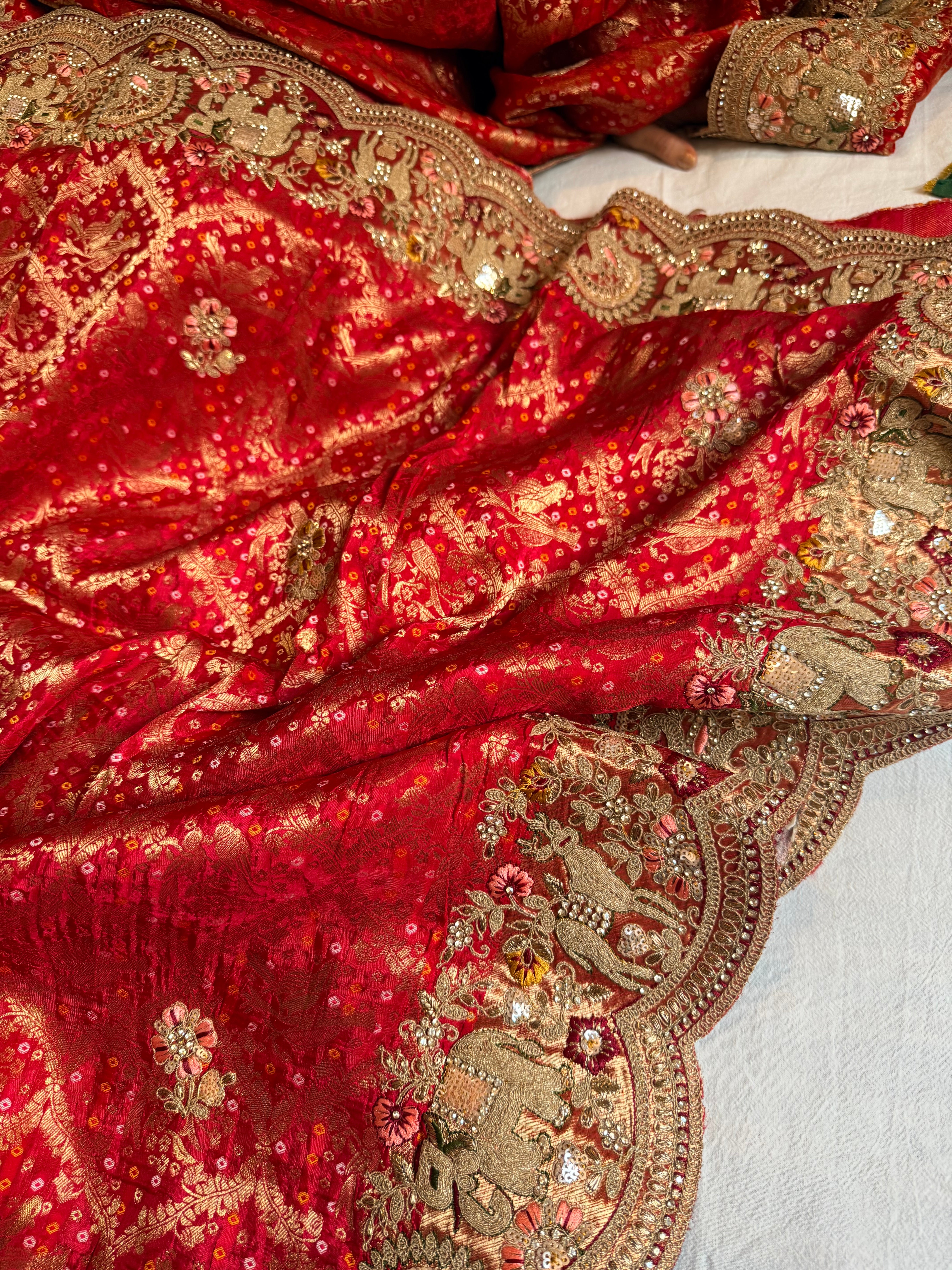 Banarasi bandhej crepe tissue silk embroidered saree