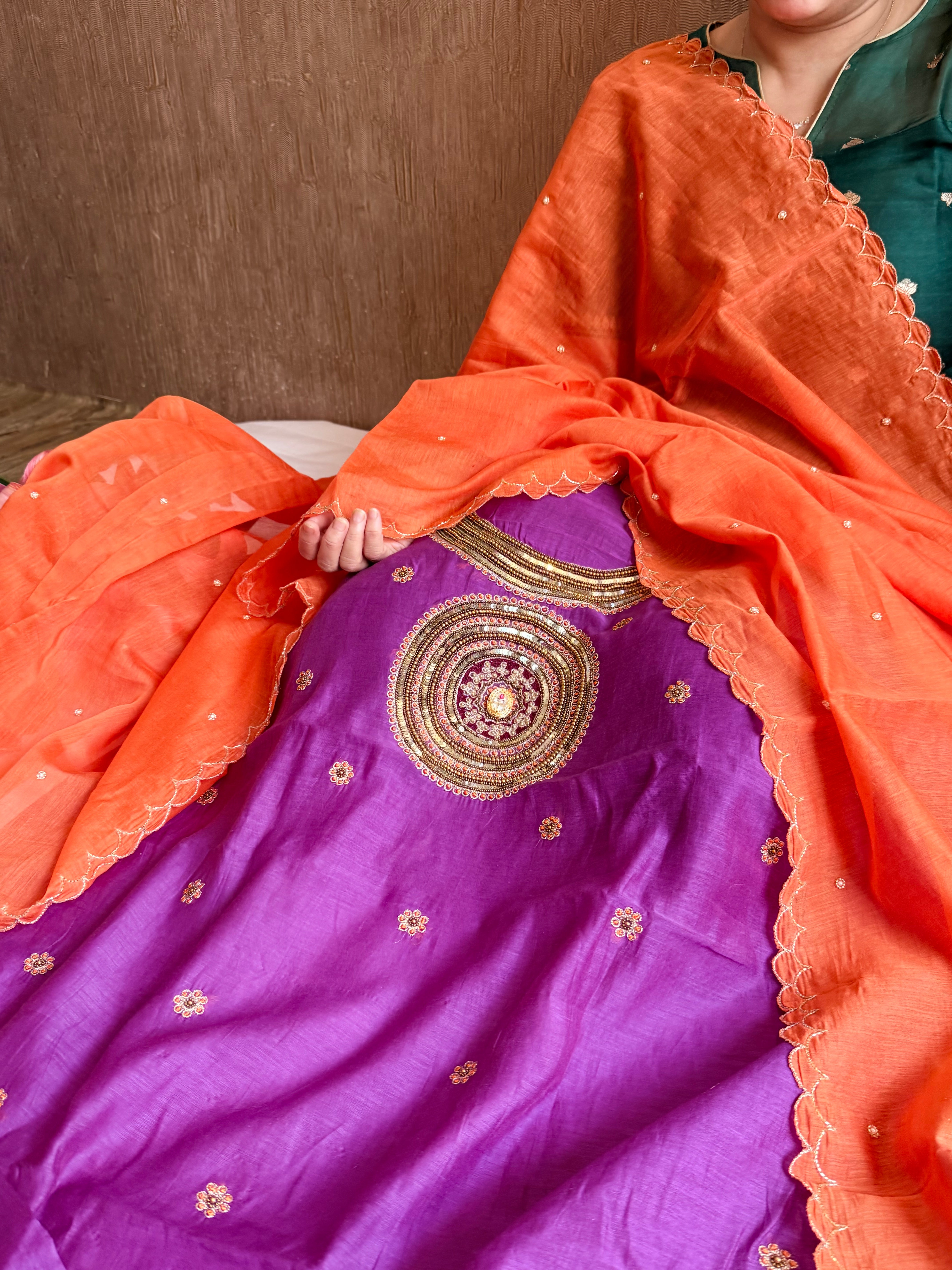 Mul cotton mandala inspired hand embroidered kadhwa suit set