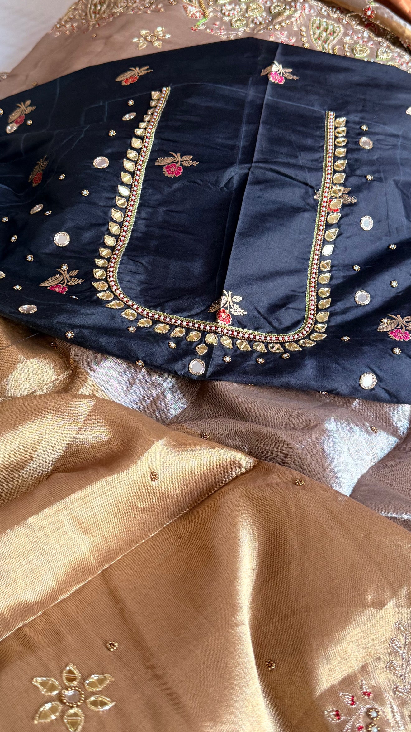 Kanjivaram banarasi tissue silk hand embroidered kadhwa saree with katan silk blouse