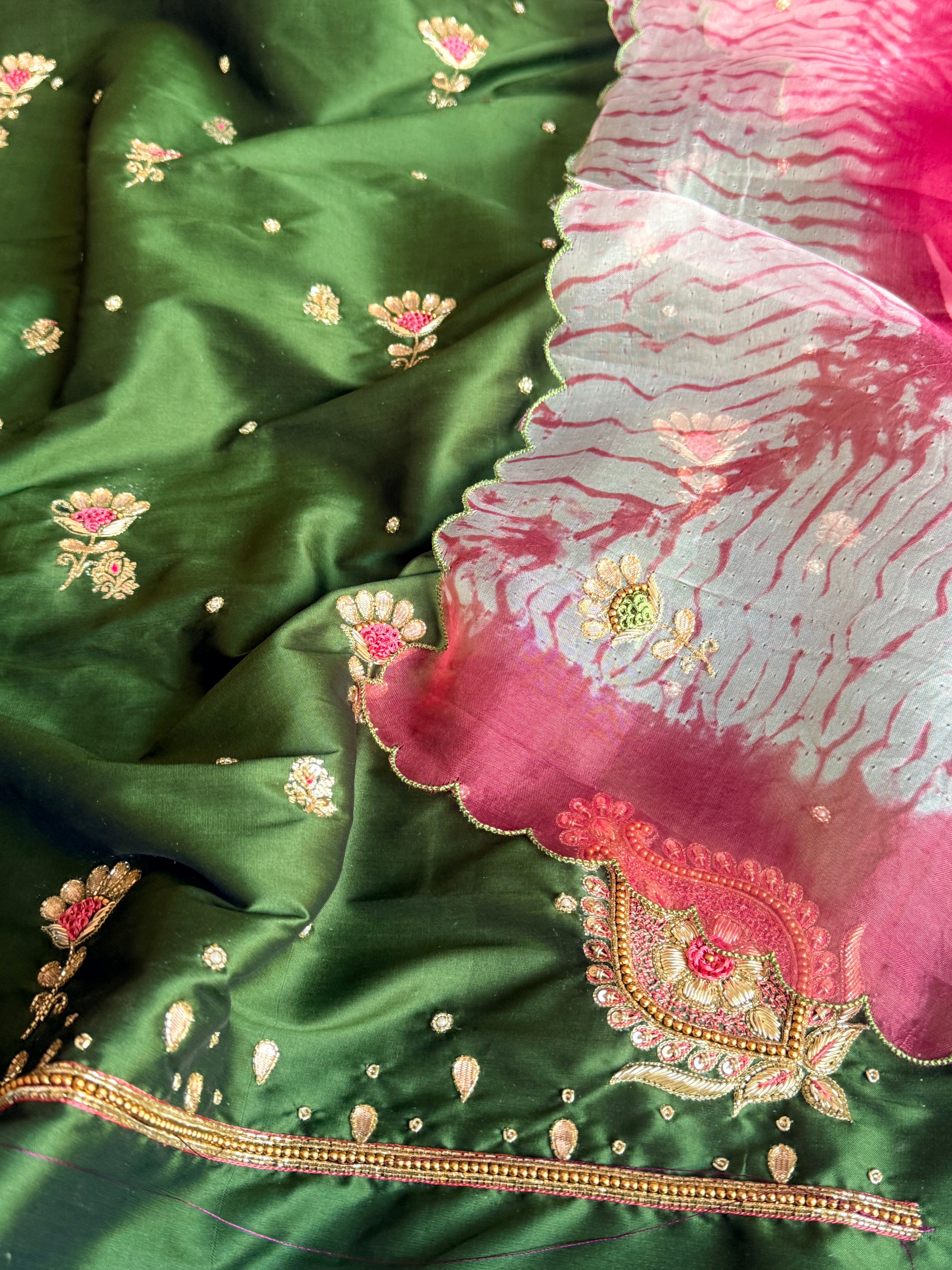 Shibori edit - Katan silk kadhwa kurta paired with hand embroidered kora shibori duppata