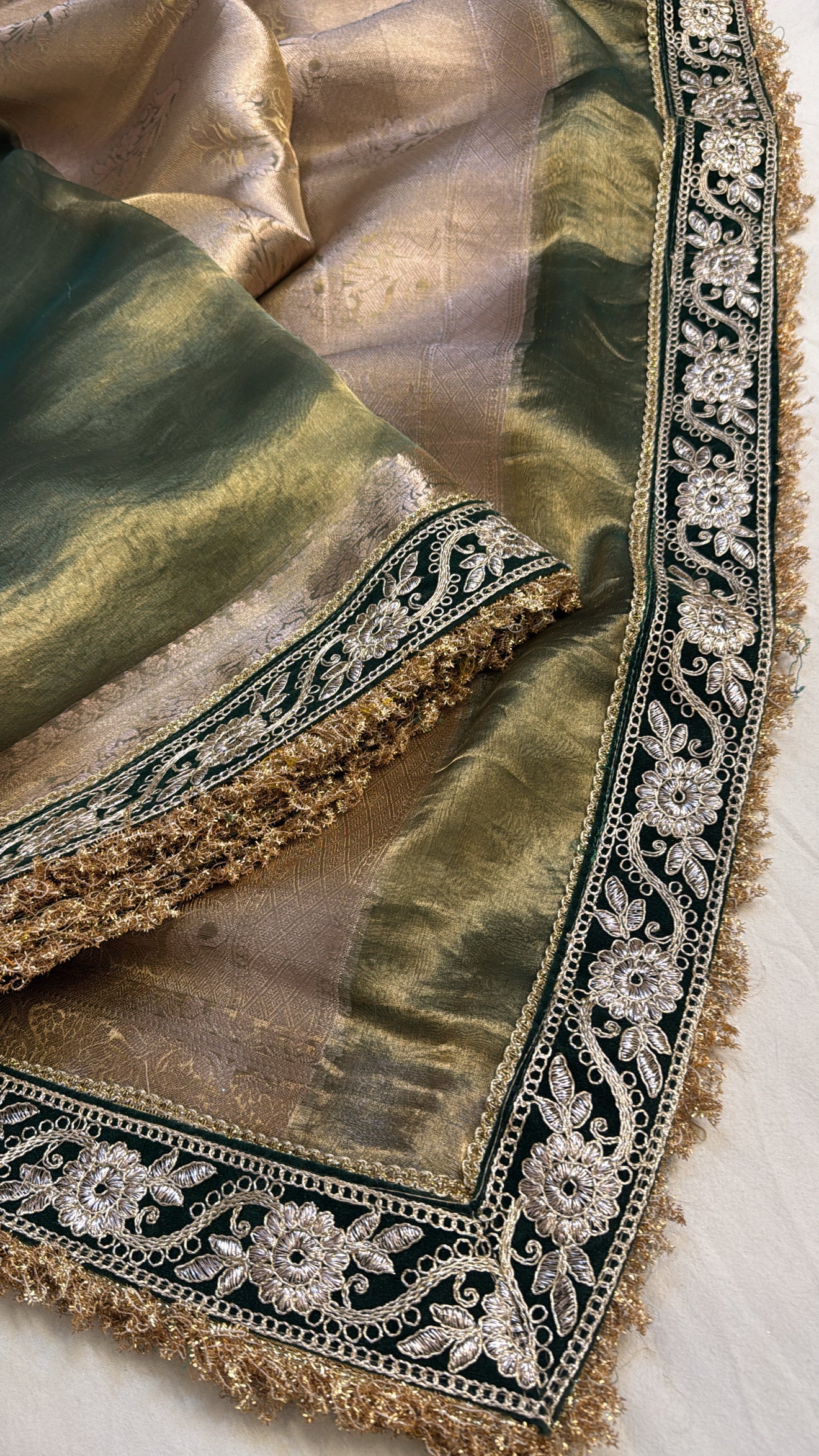Mehendi green maharani tissue silk gotapatti kadhwa saree