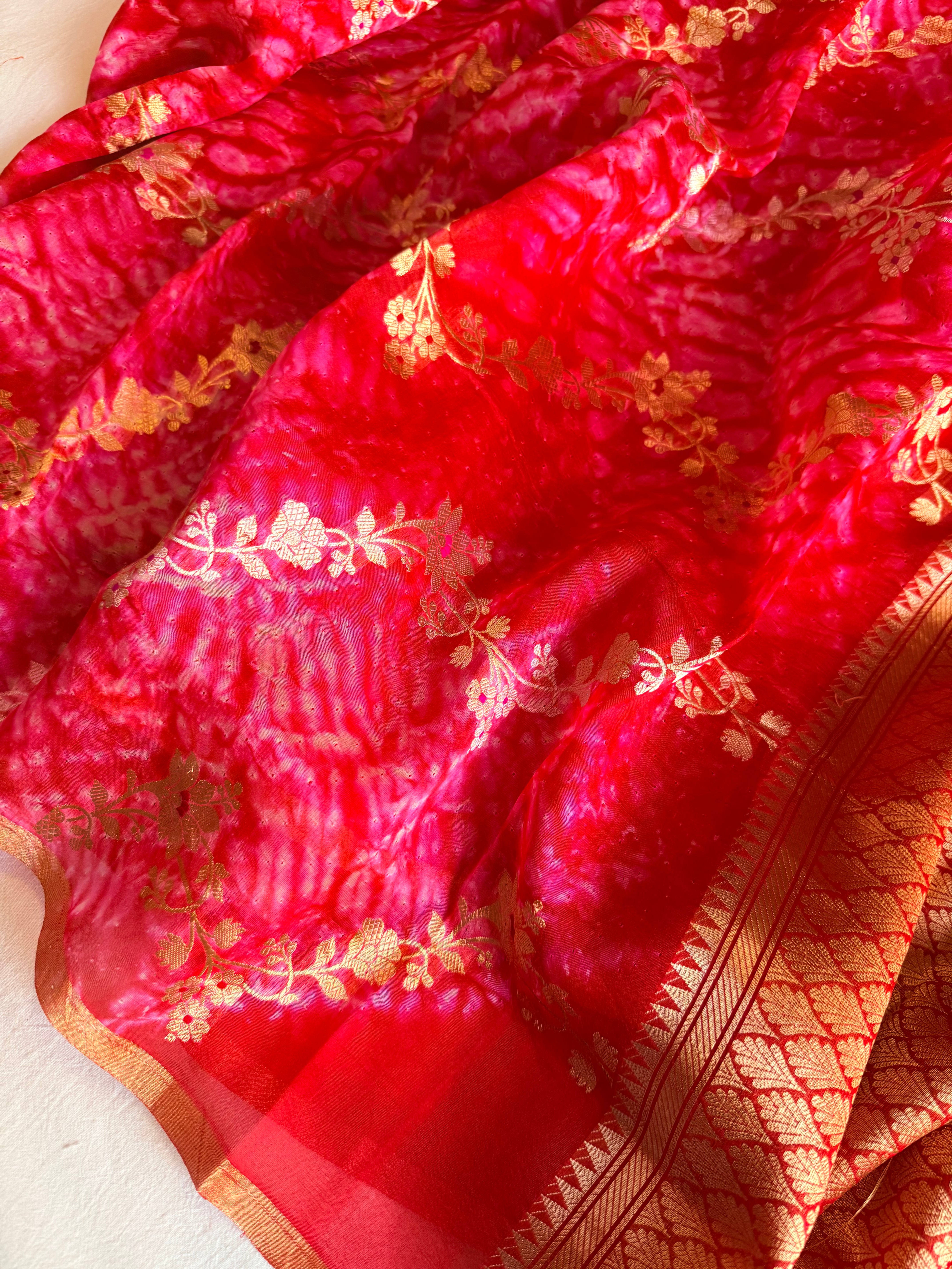 Shibori edit - Banarasi kora silk kadhwa buti shibori hand dyed saree