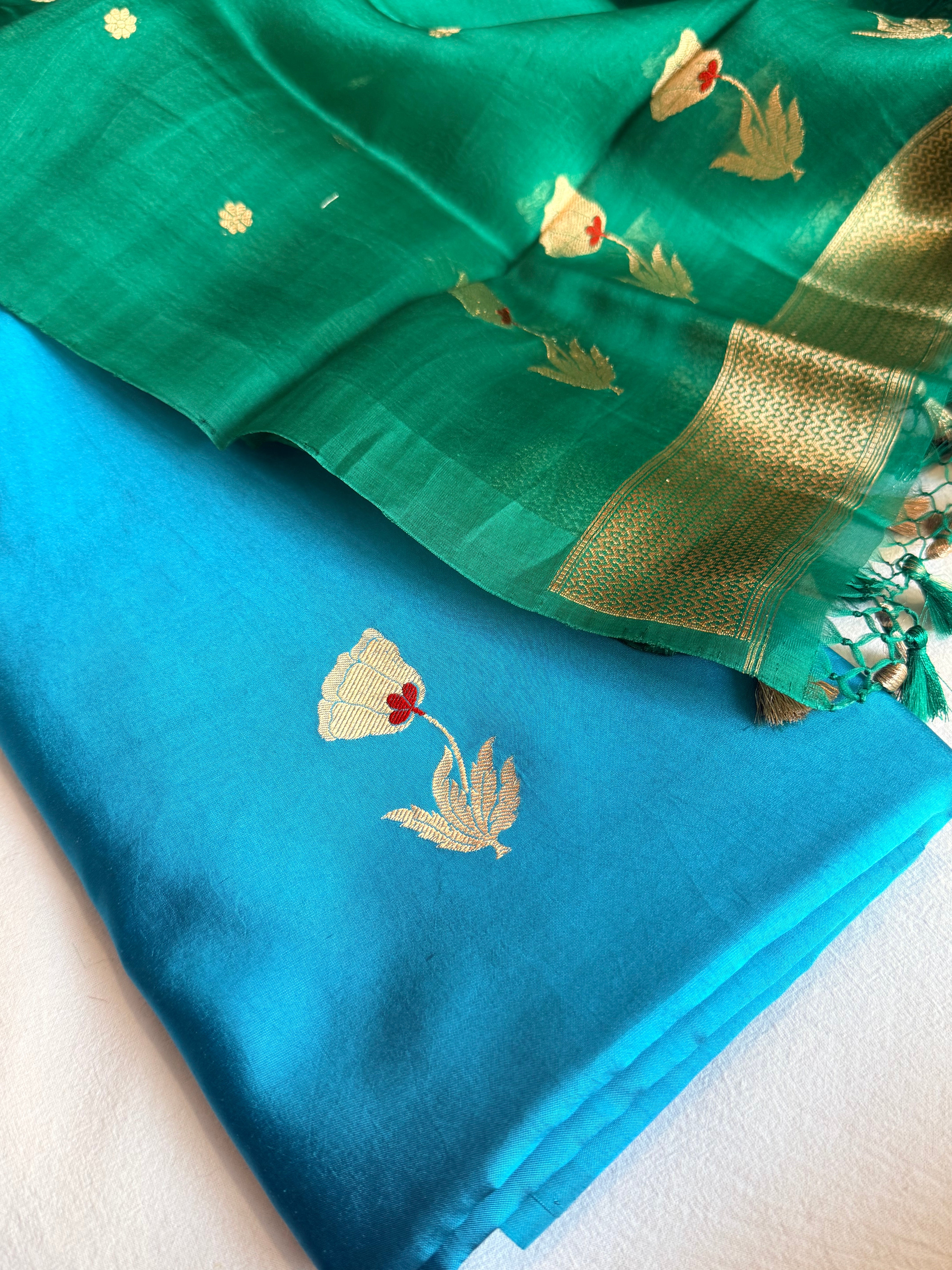 Rose buta spun chiniya silk kadhwa buti suit set
