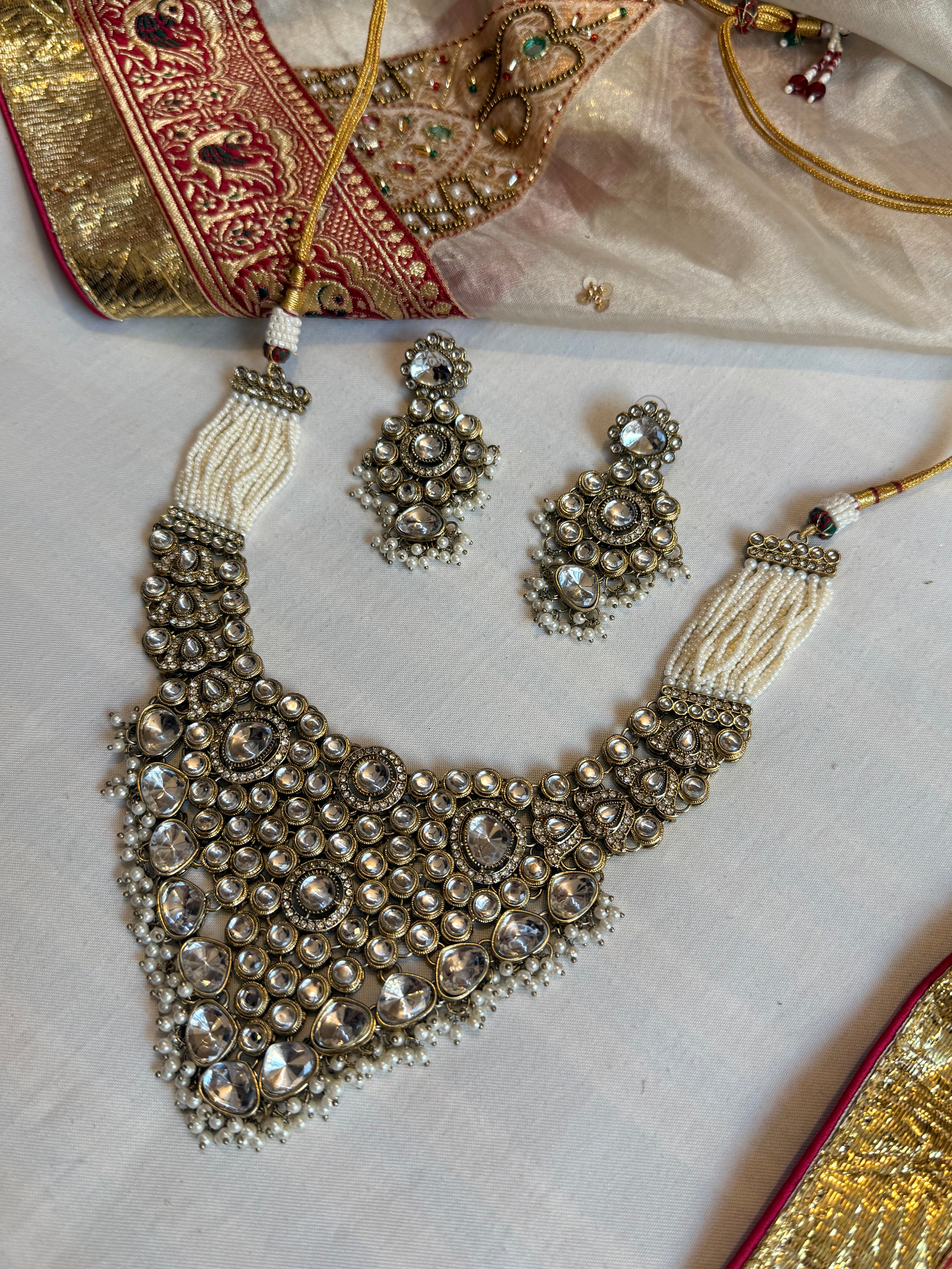 CHANDBALI POLKI NECKLACE AND EARING SET