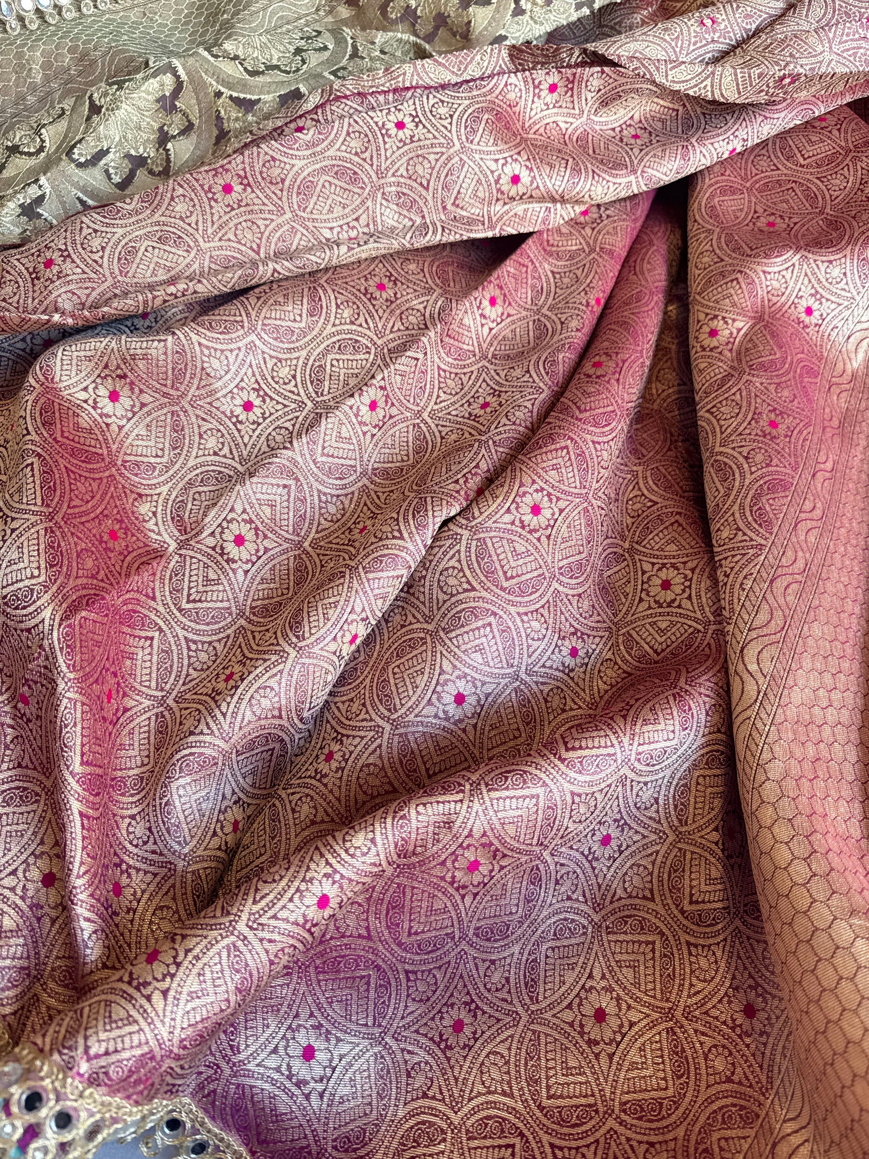 Dhup chao effect tissue silk mirrorwork hand embroidered Paithani pallu kadhwa saree