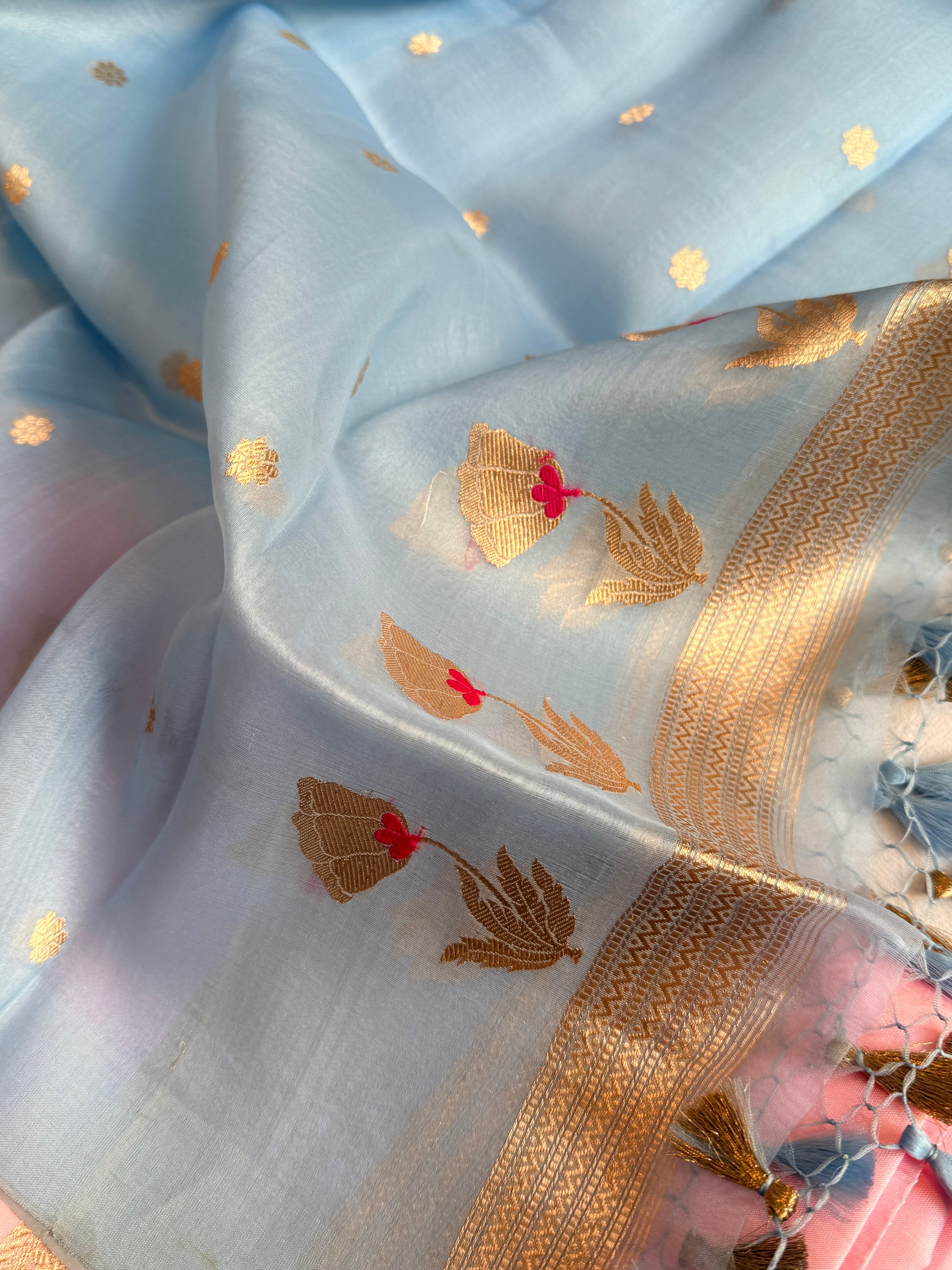 Rose buta spun chiniya silk kadhwa buti suit set