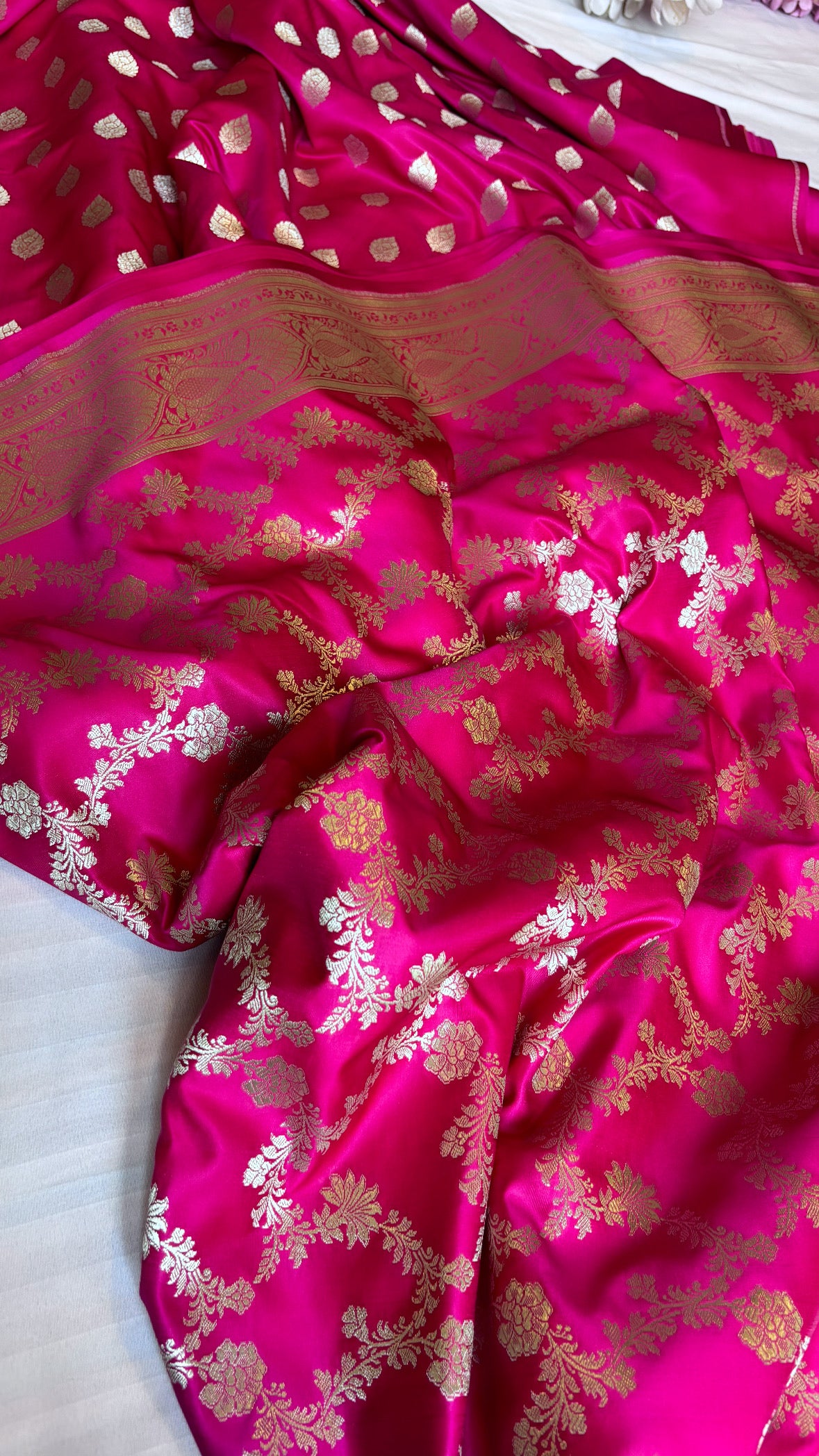 Hot pink banarasi mashru silk suit set