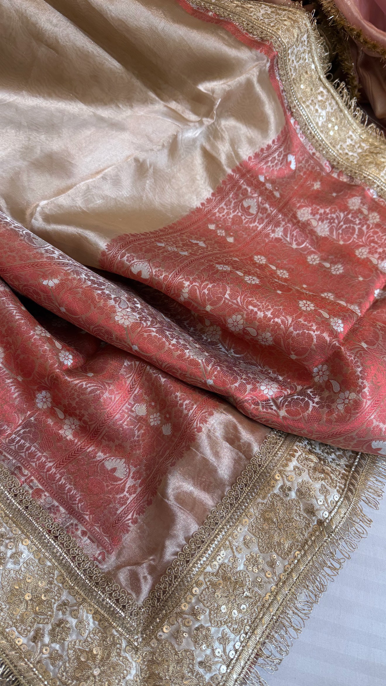 Maharani champagne gold tissue silk kadhwa gotapatti saree