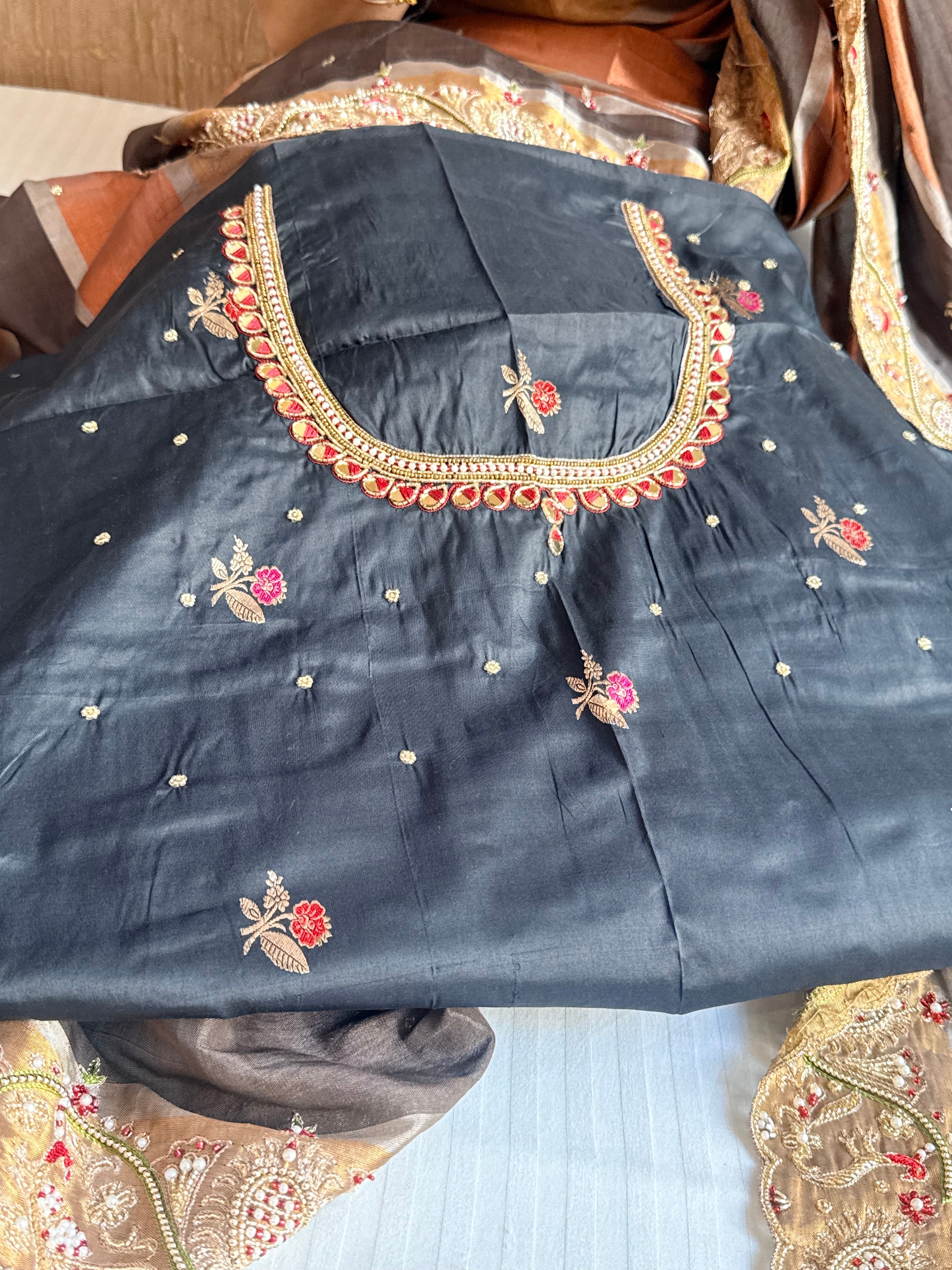 Kanjivaram banarasi tissue silk hand embroidered kadhwa saree with katan silk blouse