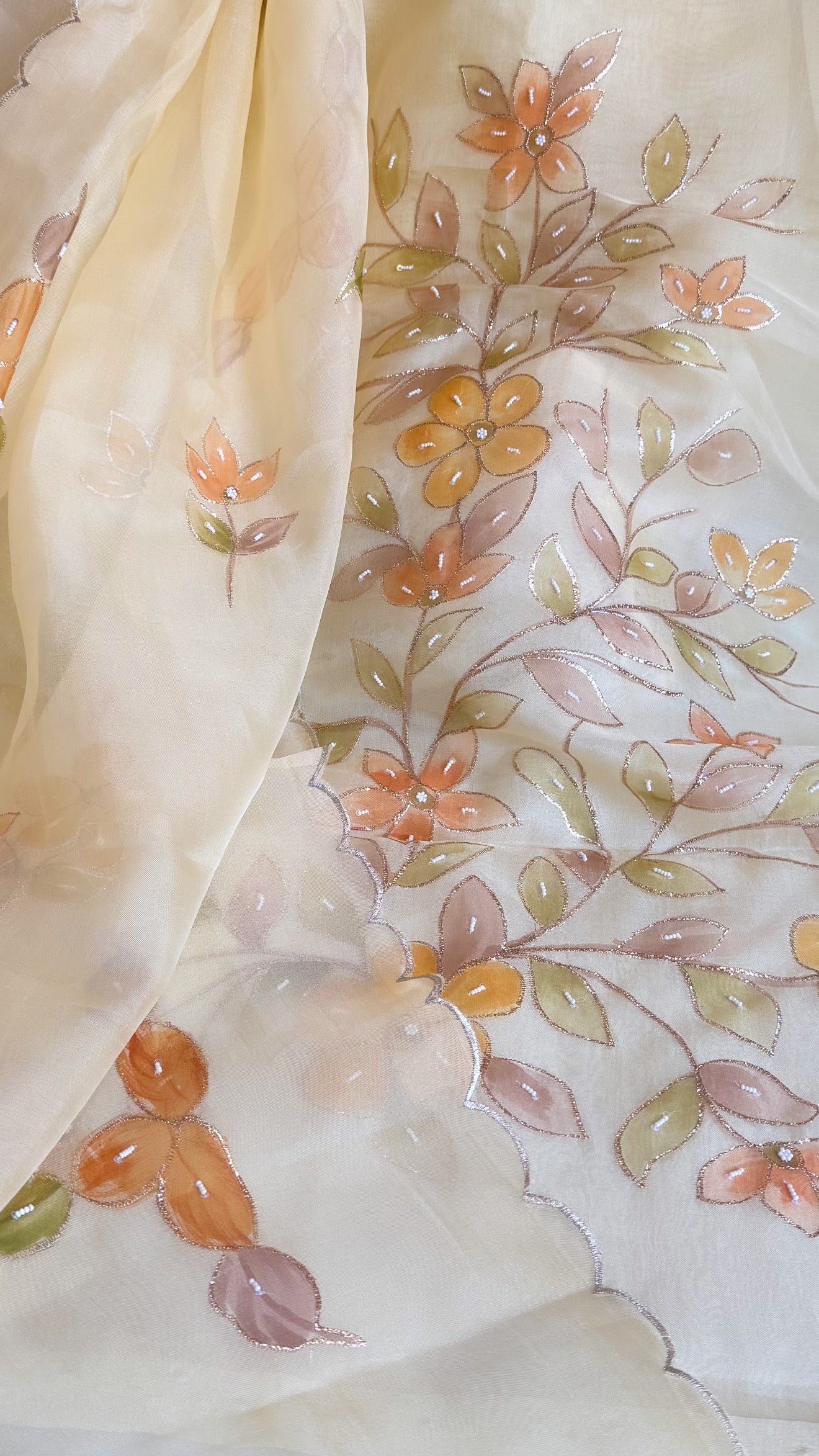 Baagicha edit - Banarasi kora silk handpainted floral hand embroidered suit set