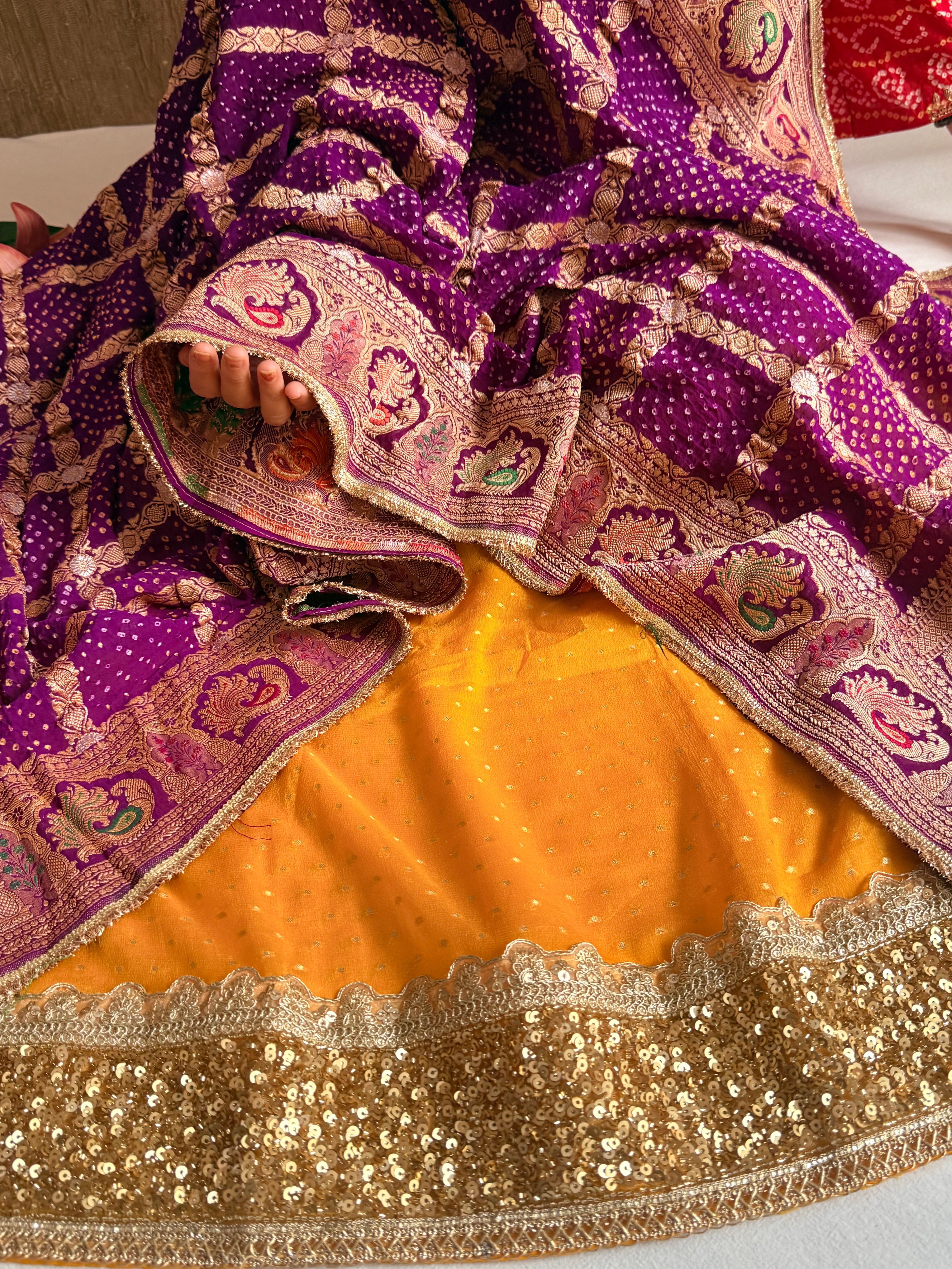 Rai bandhej chiffon gorgette sequin work hand embroidered suit set