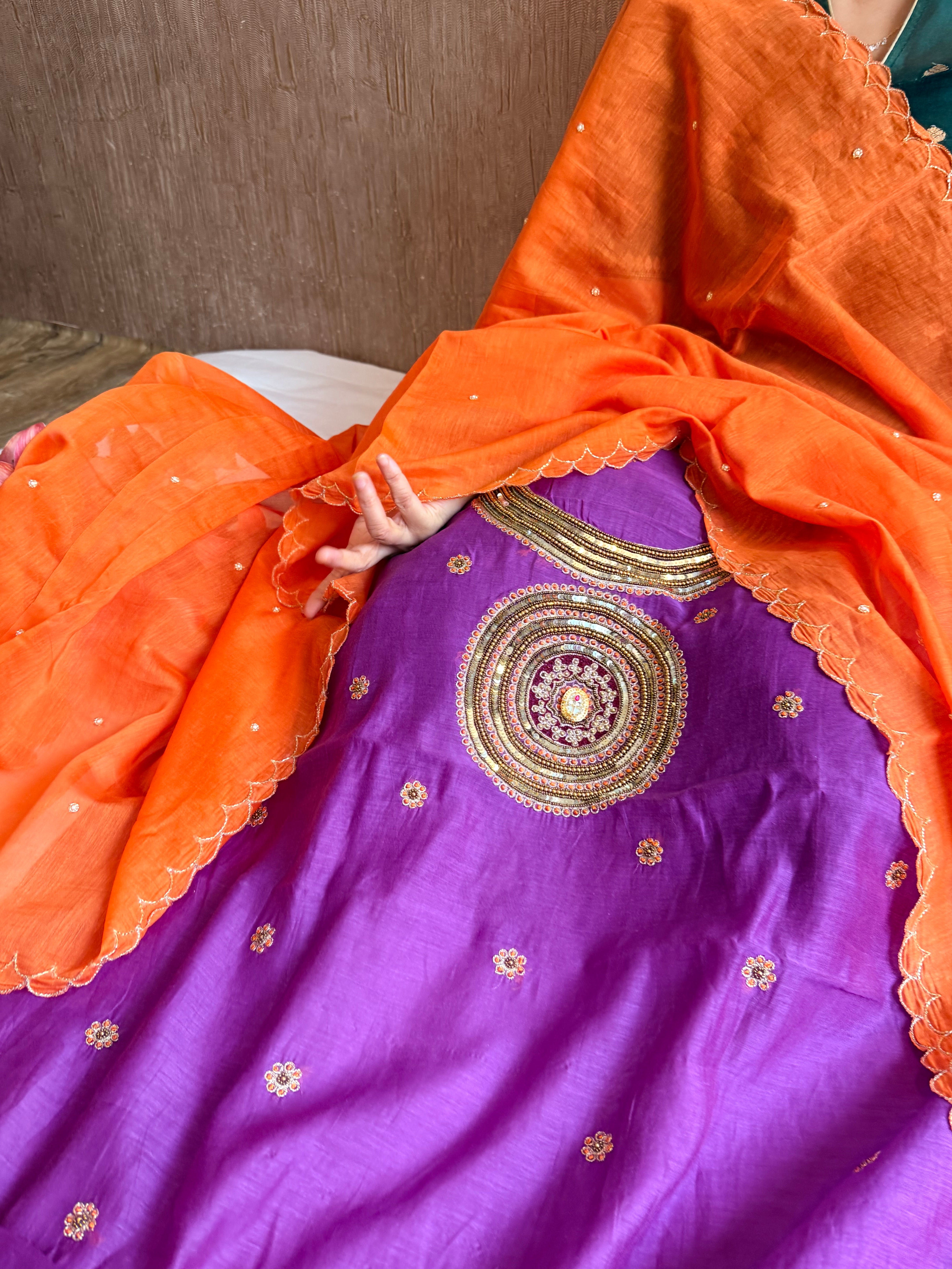 Mul cotton mandala inspired hand embroidered kadhwa suit set