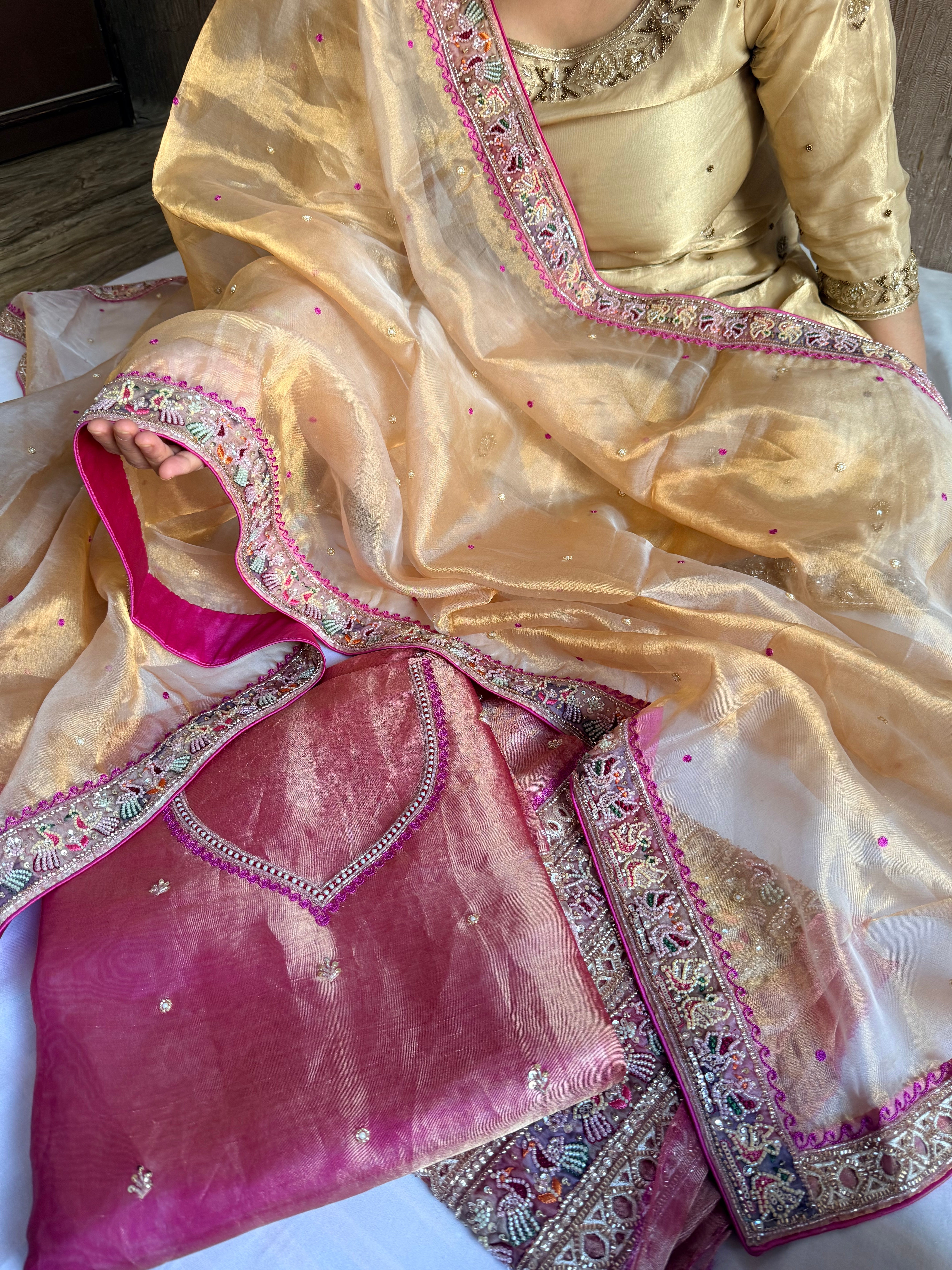 Patola patchwork tissue silk hand embroidered suit sets