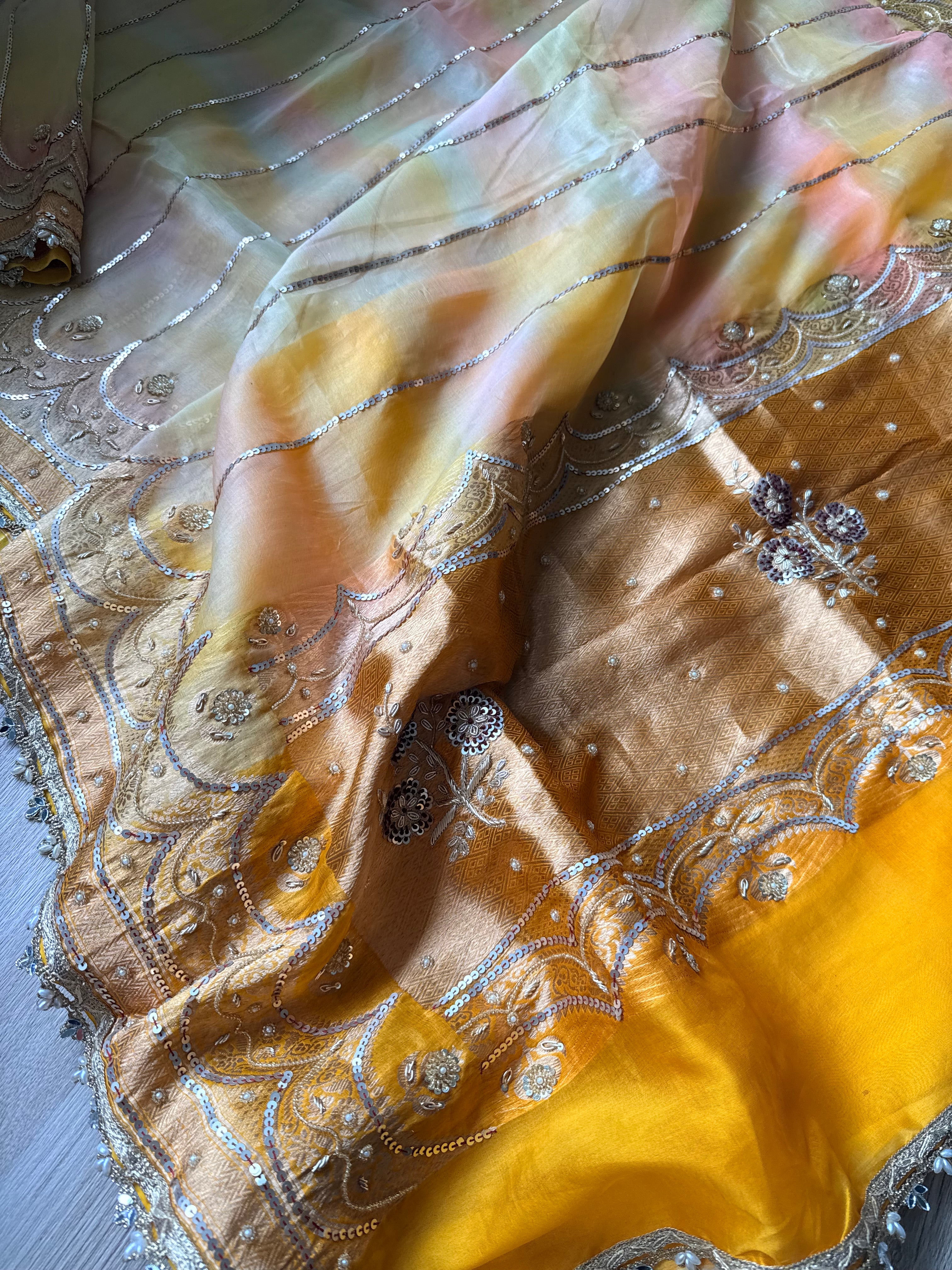 Rangbirangi 2.0 kora silk hand embroidered kadhwa weaving banarasi saree