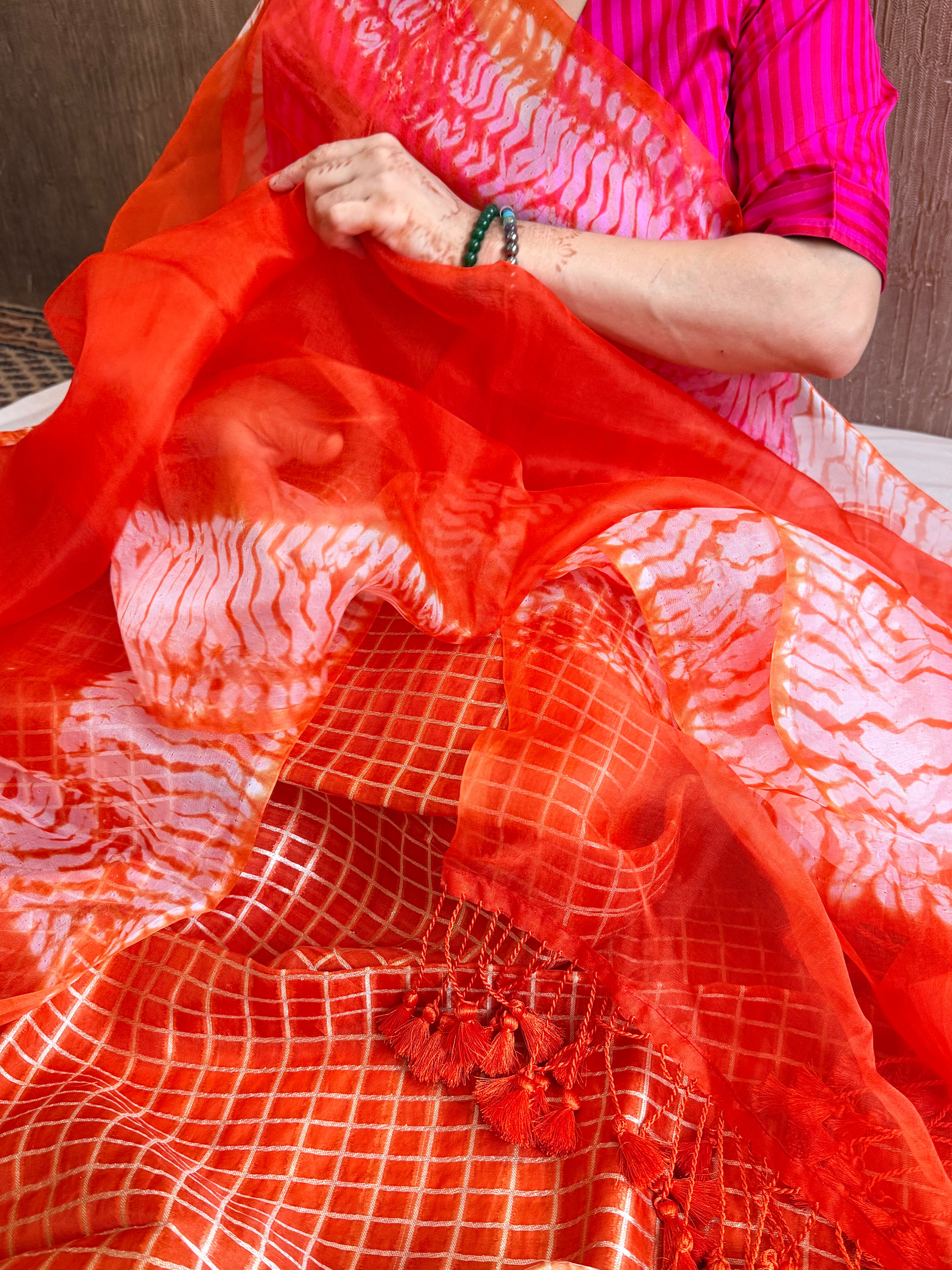 Fanta blue banarasi blue kora silk shibori dye kadhwa suit set