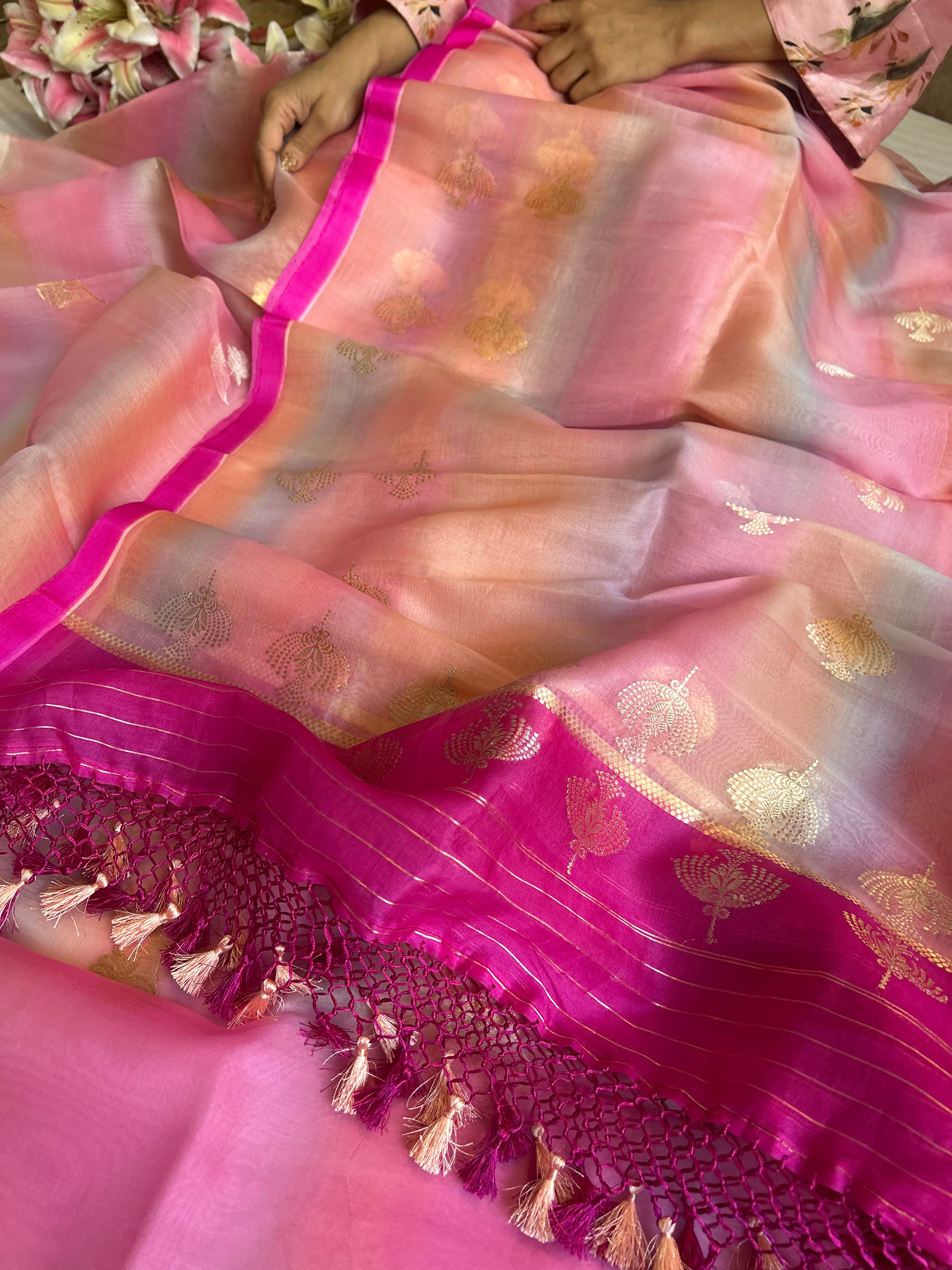 Rainbow dye banarasi kora silk kadhwa buti suit sets