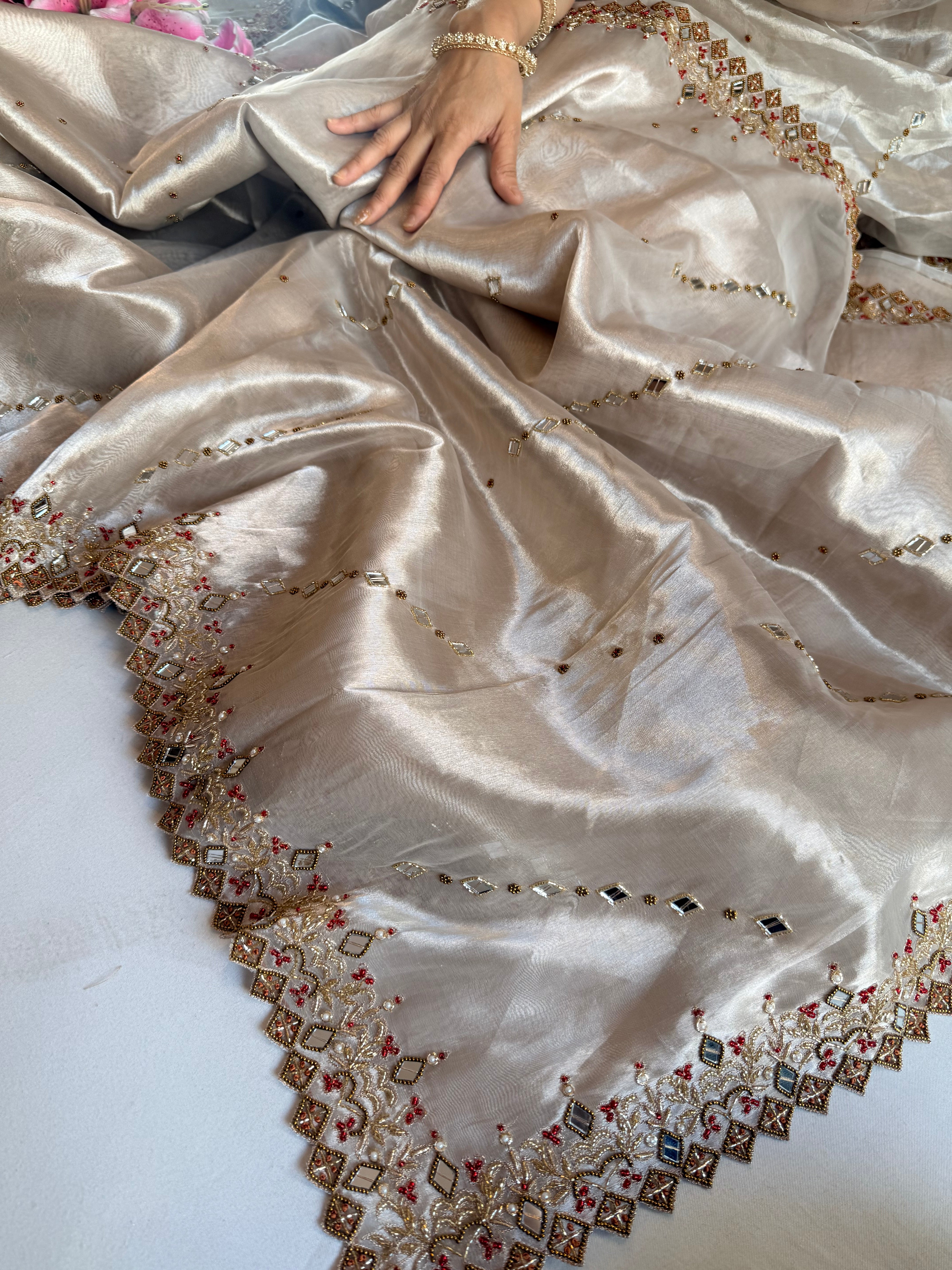 Jheel edit tissue silk diamond hand embroidered kadhwa saree