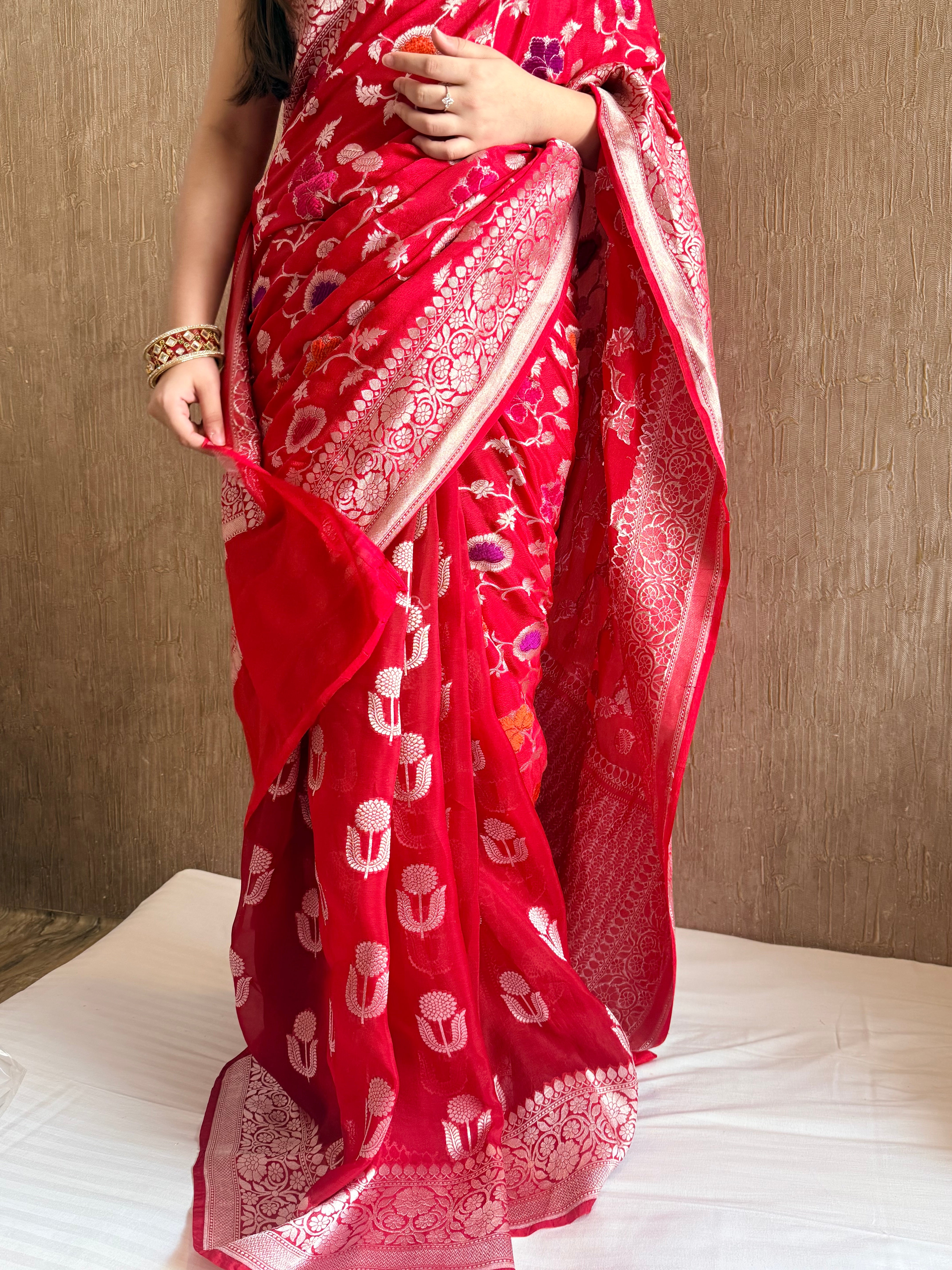 Fusion edit - Banarasi gorgette velvet meenakari kadhwa saree