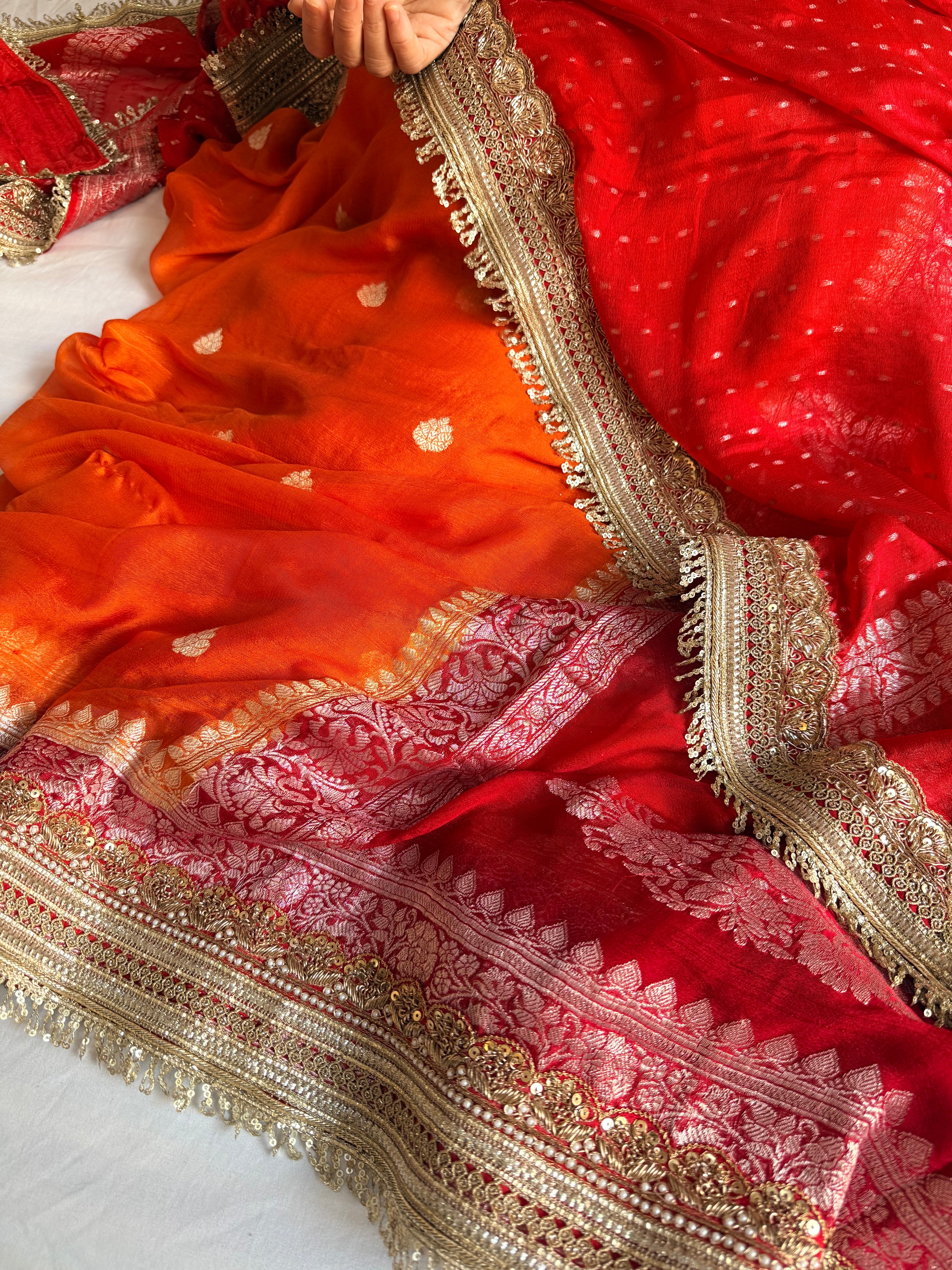 Sridevi edit - Chiffon banarasi gorgette chap dye kadhwa saree duppata set