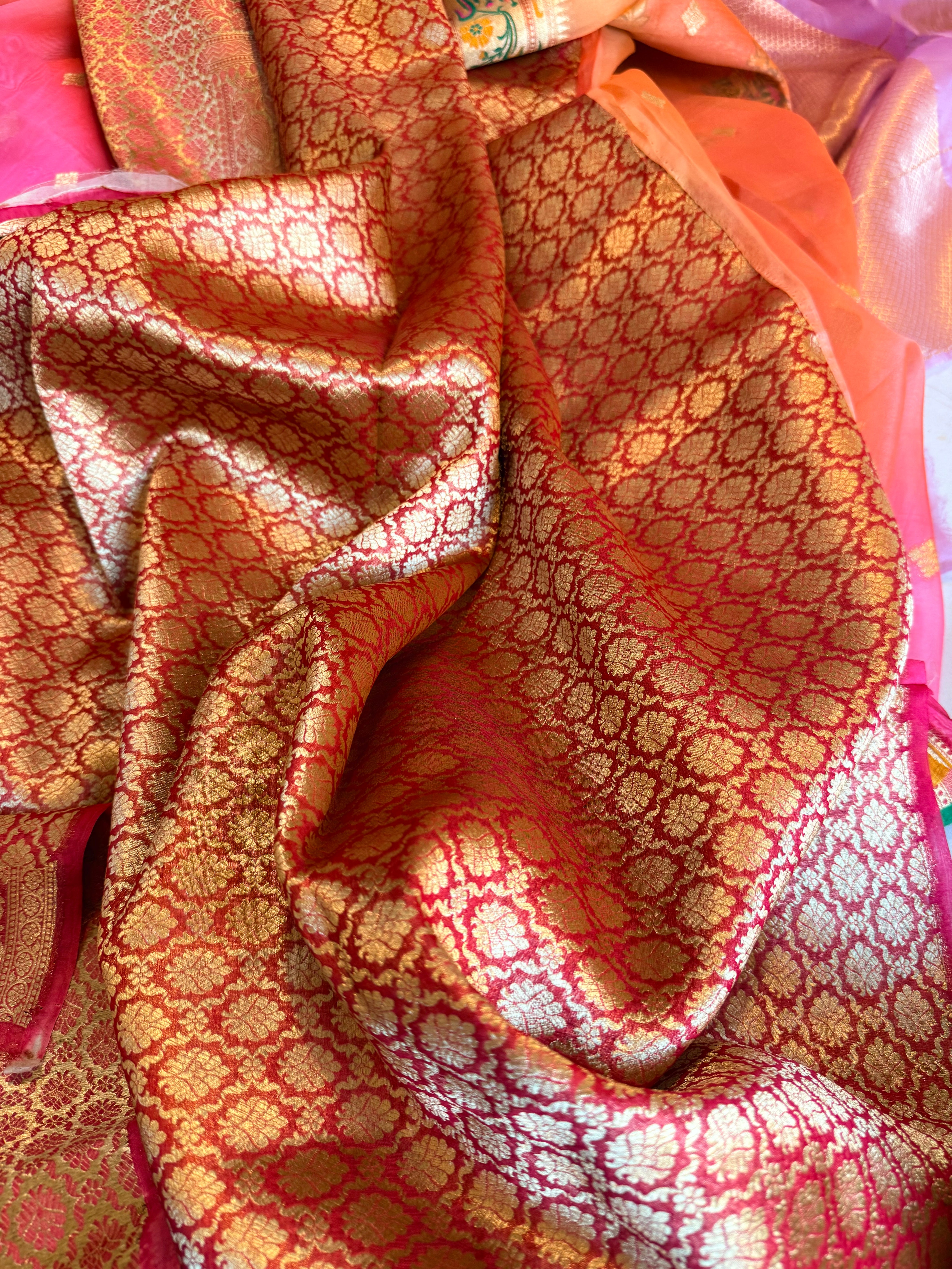 Rainbow dyed ombre shaded kora silk paithani border meenakari saree