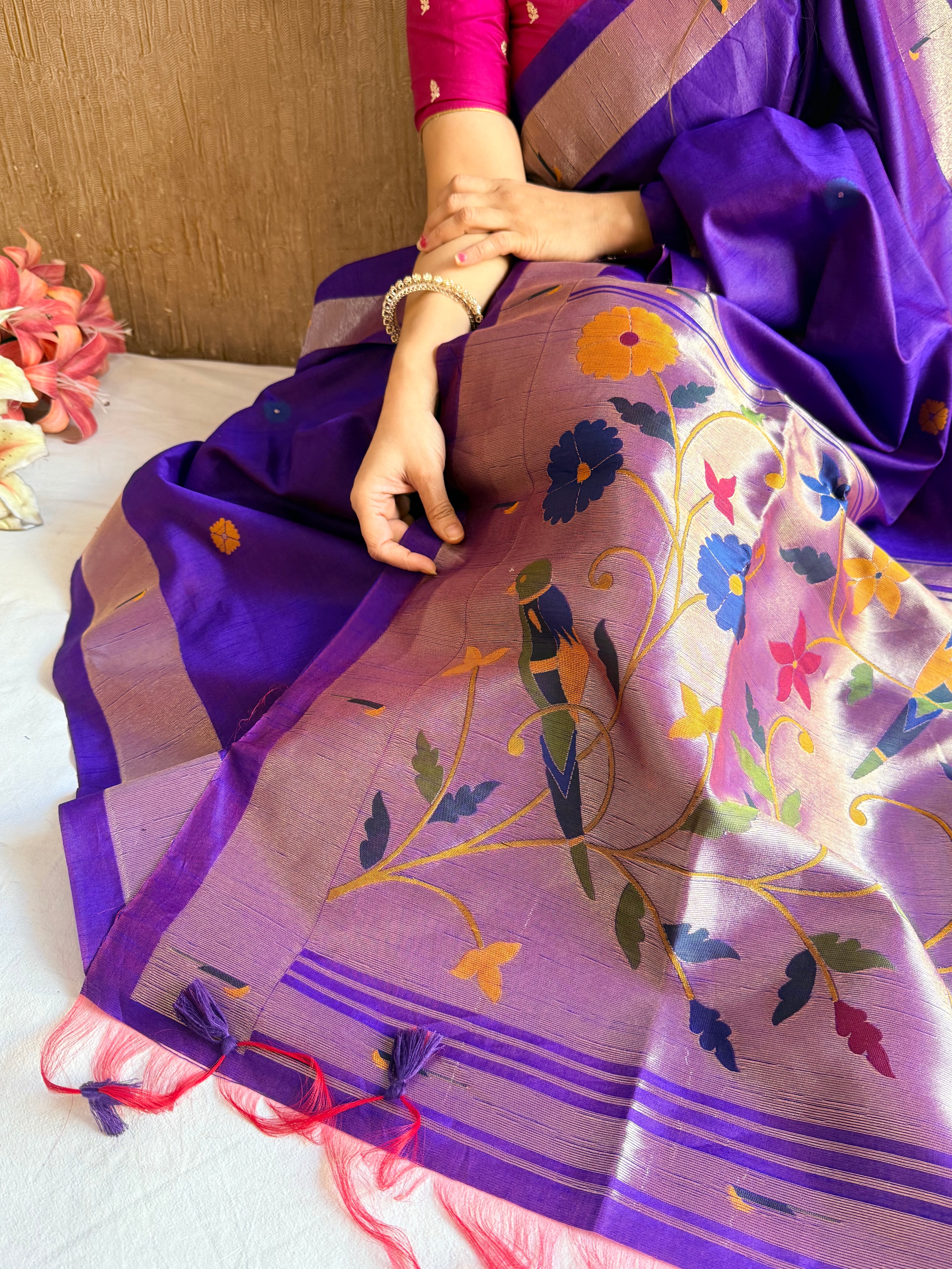 Banarasi chanderi paithani border meenakari saree