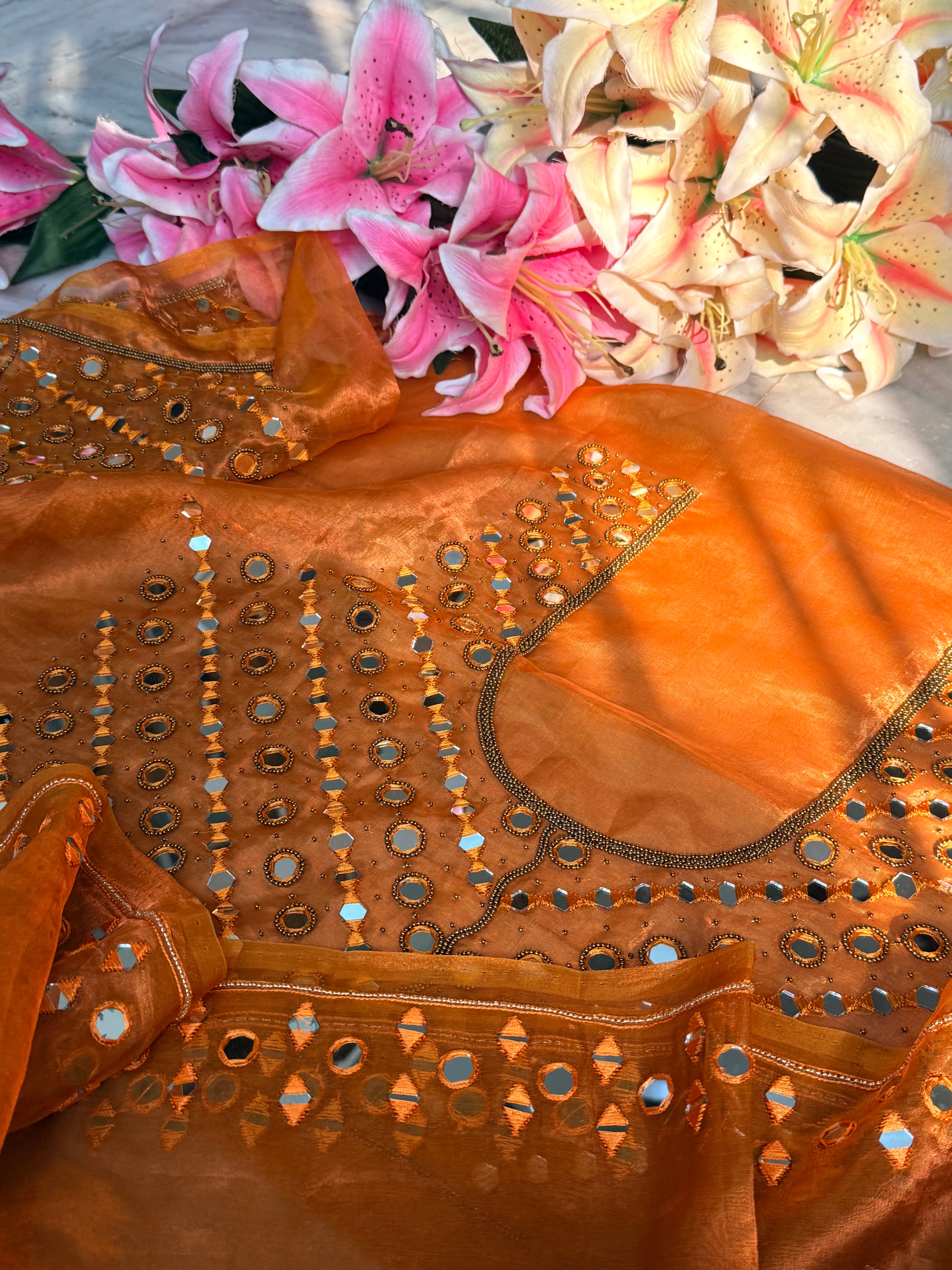 Sheesha wali saree - Haldi mustard tissue silk murror work hand embroidered saree
