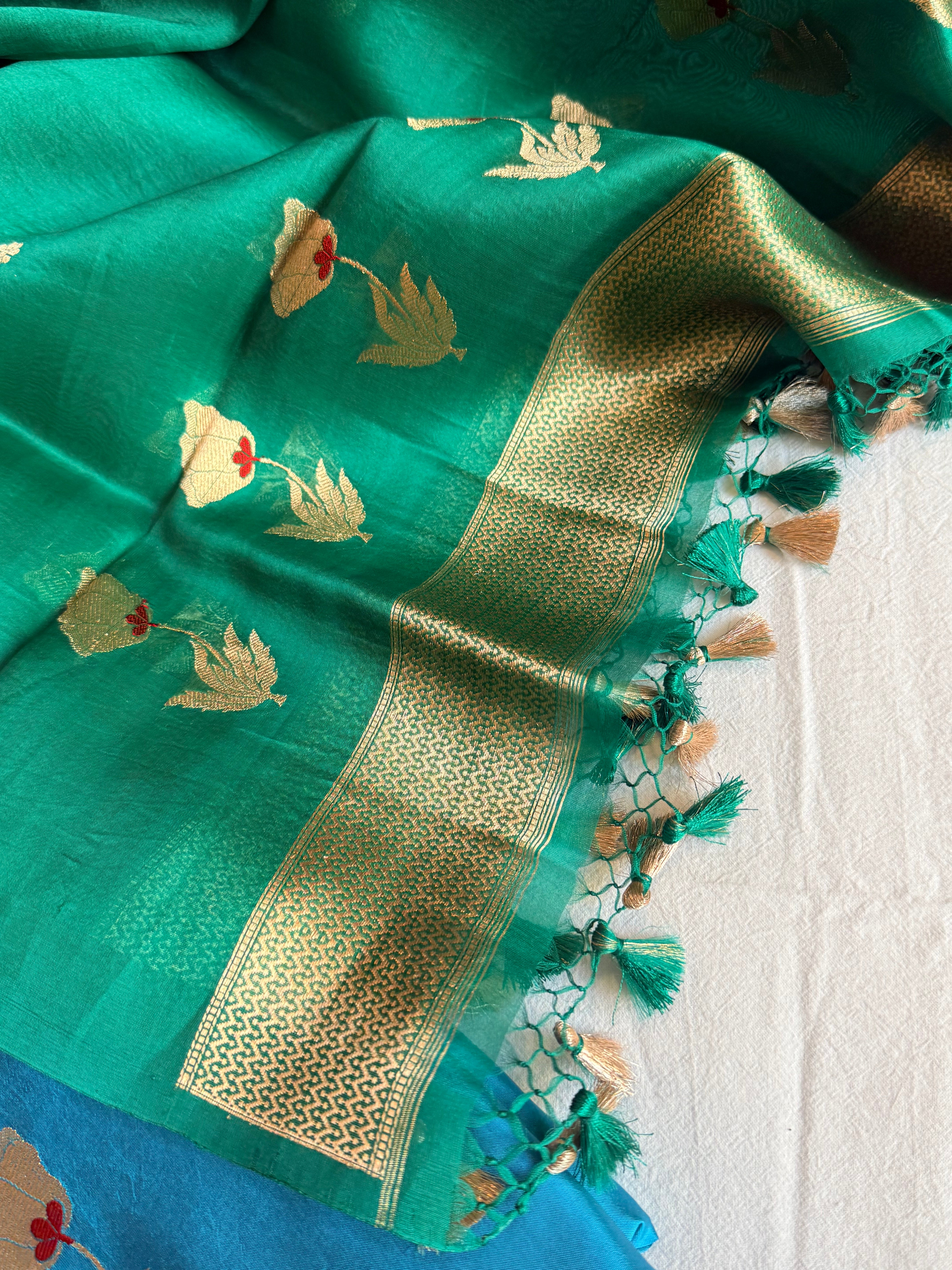 Rose buta spun chiniya silk kadhwa buti suit set