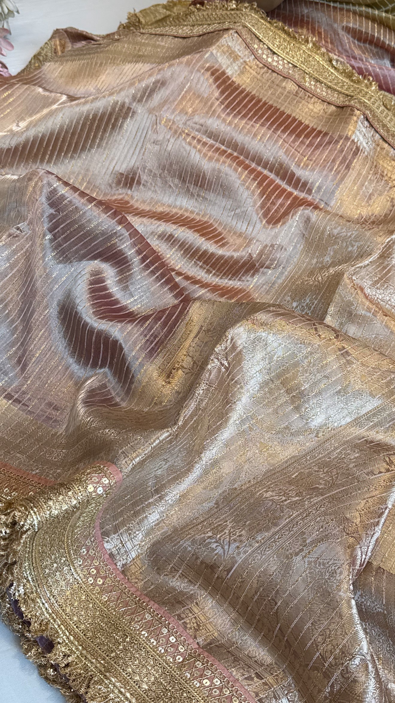 Maharani rang birangi tissue silk zari striped kadhwa saree