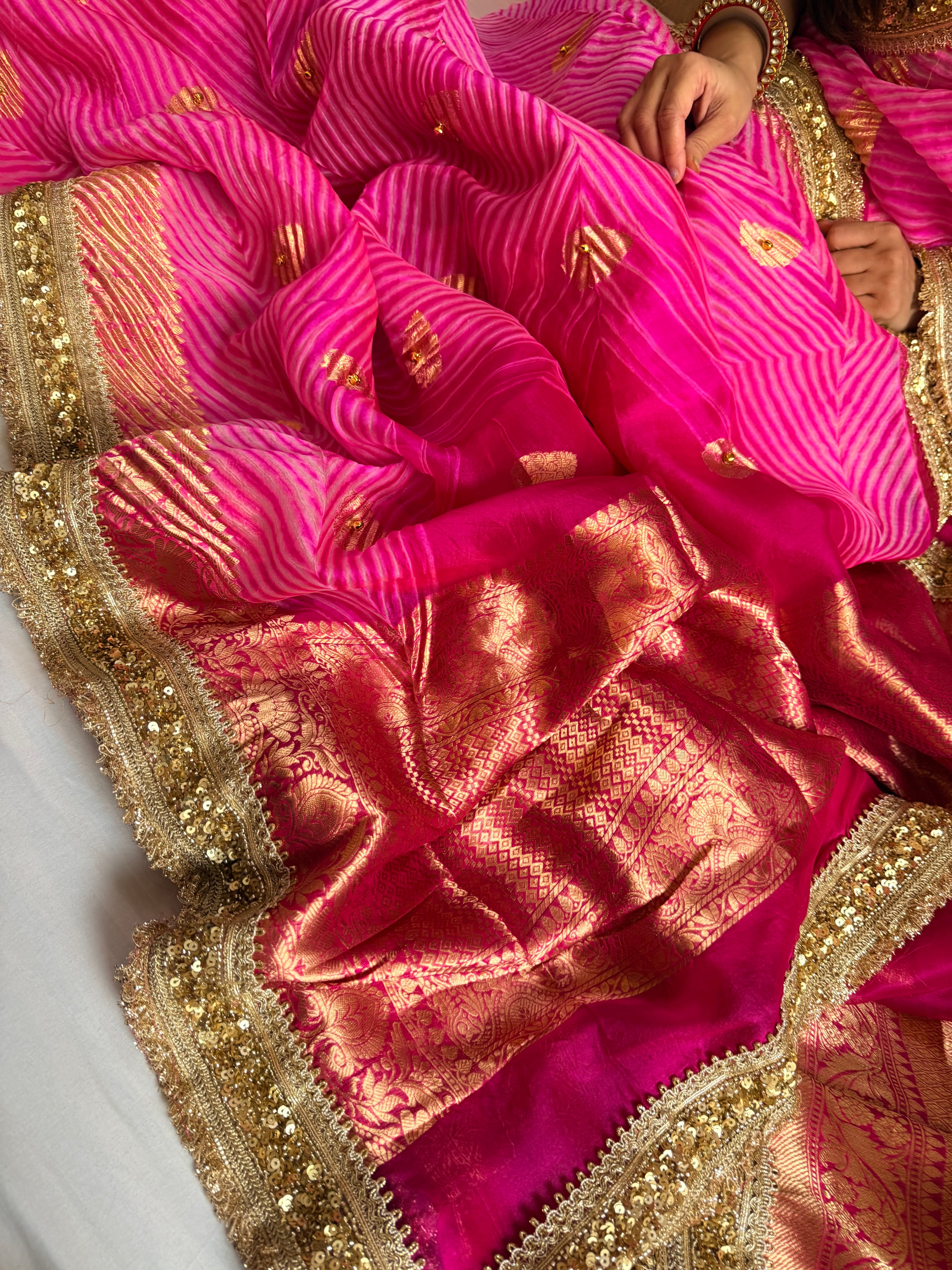 Kamal edit arshi dyed kora silk hand embroidered ghungroo work saree