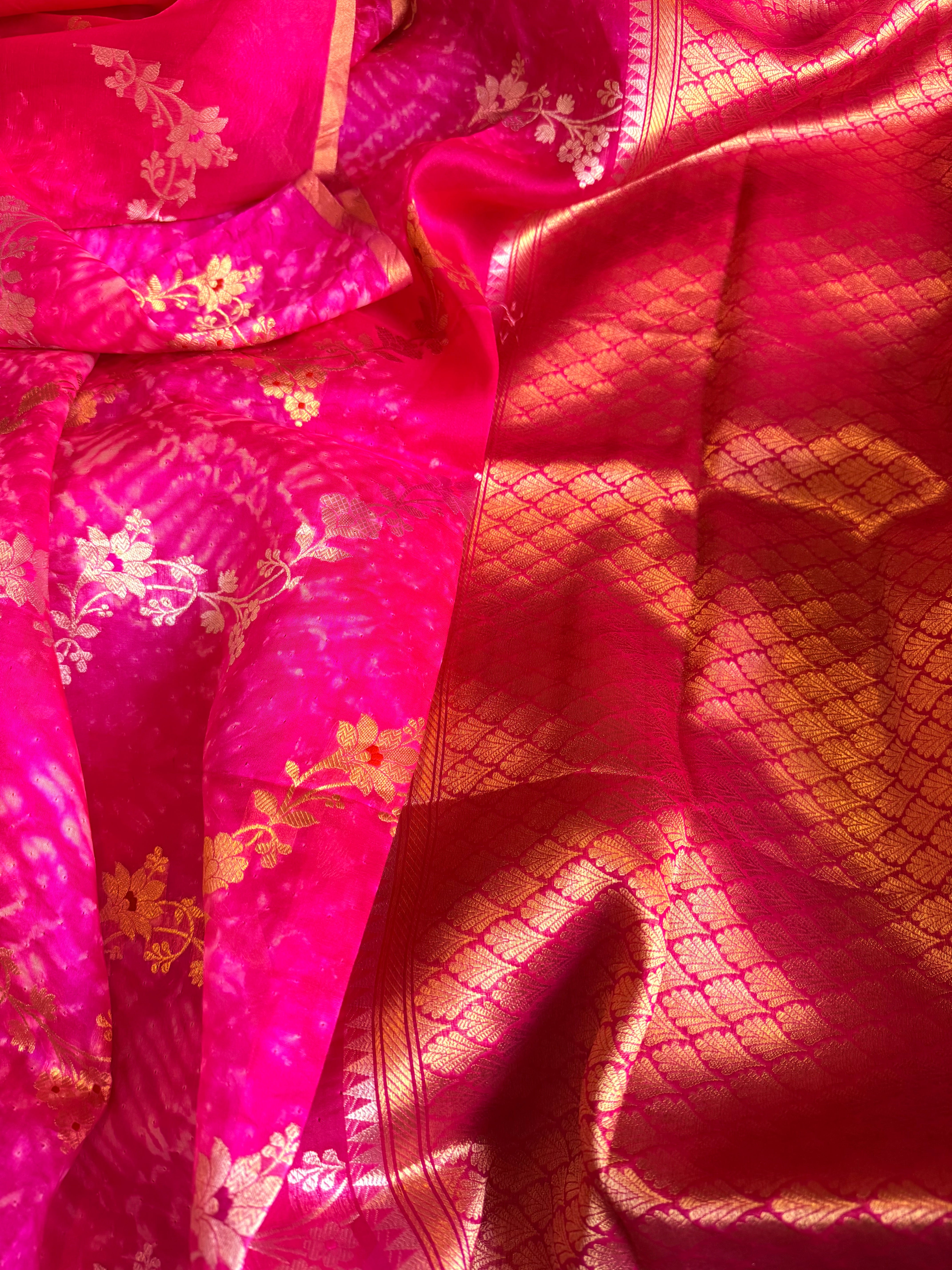 Shibori edit - Banarasi kora silk kadhwa buti shibori hand dyed saree