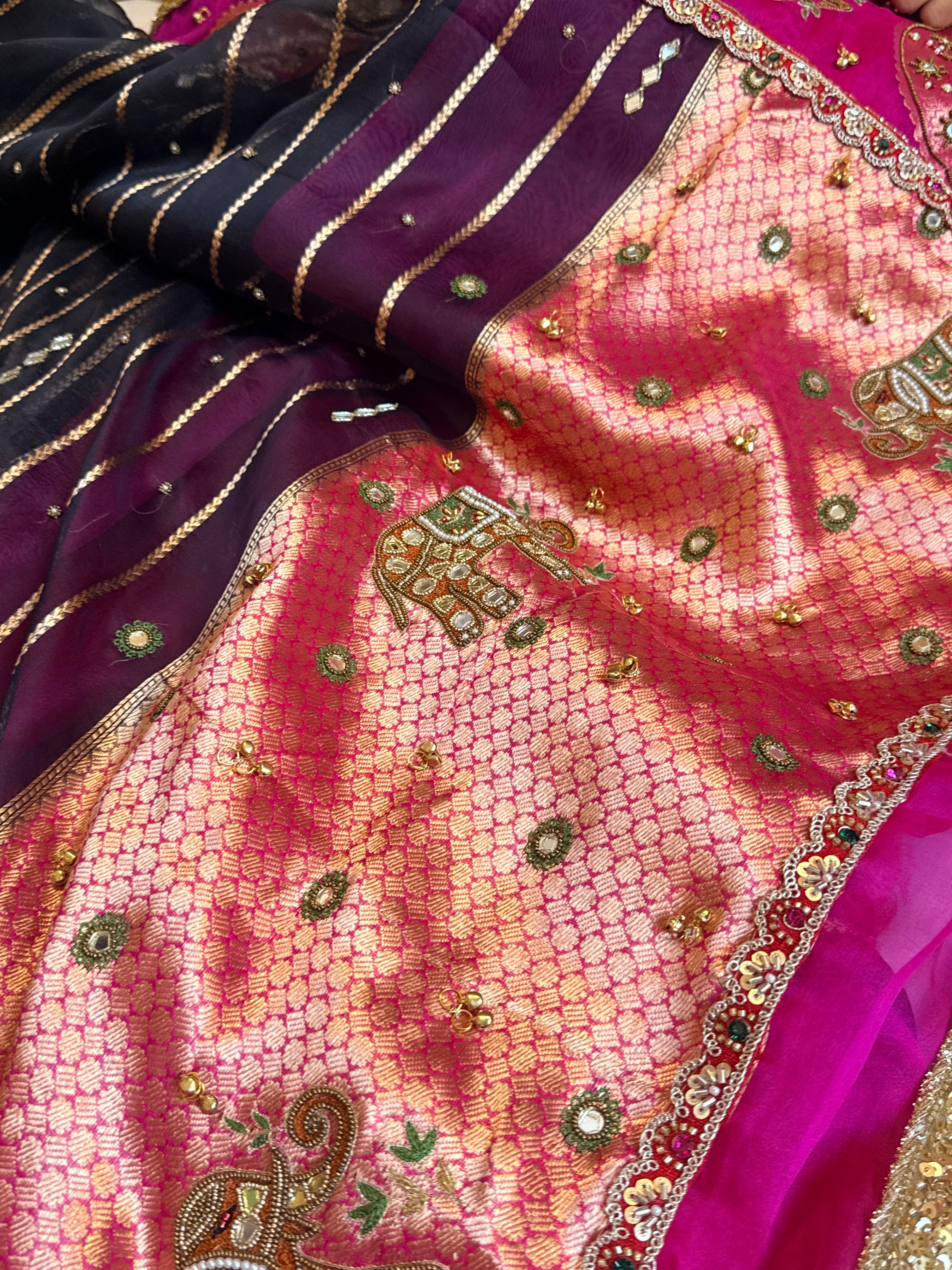 Navratan edit - Gola buti and hathi work hand embroidered kora silk saree
