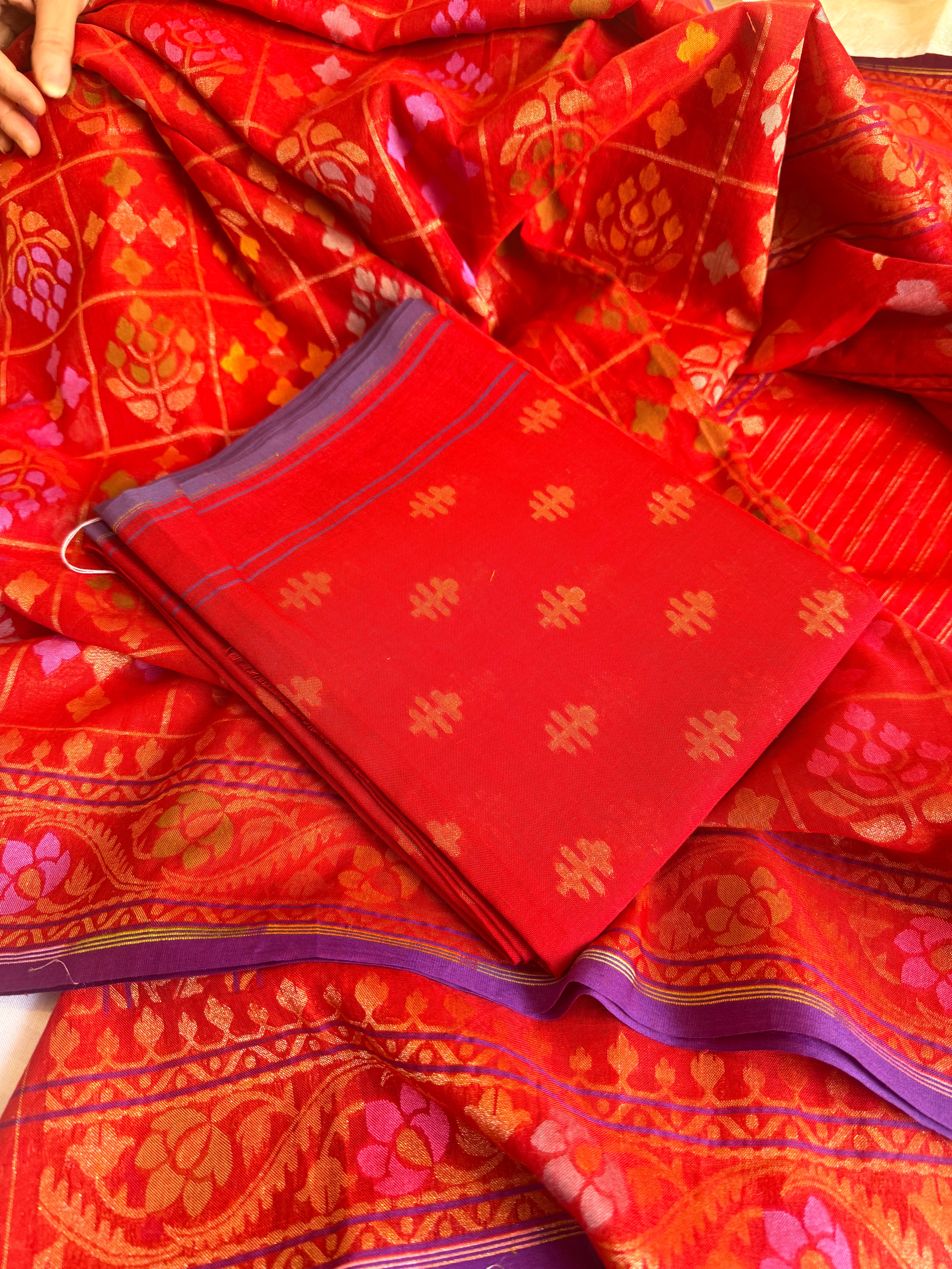 Iktara jamdani kadhwa sona rupa weaving banarasi mul cotton suit set