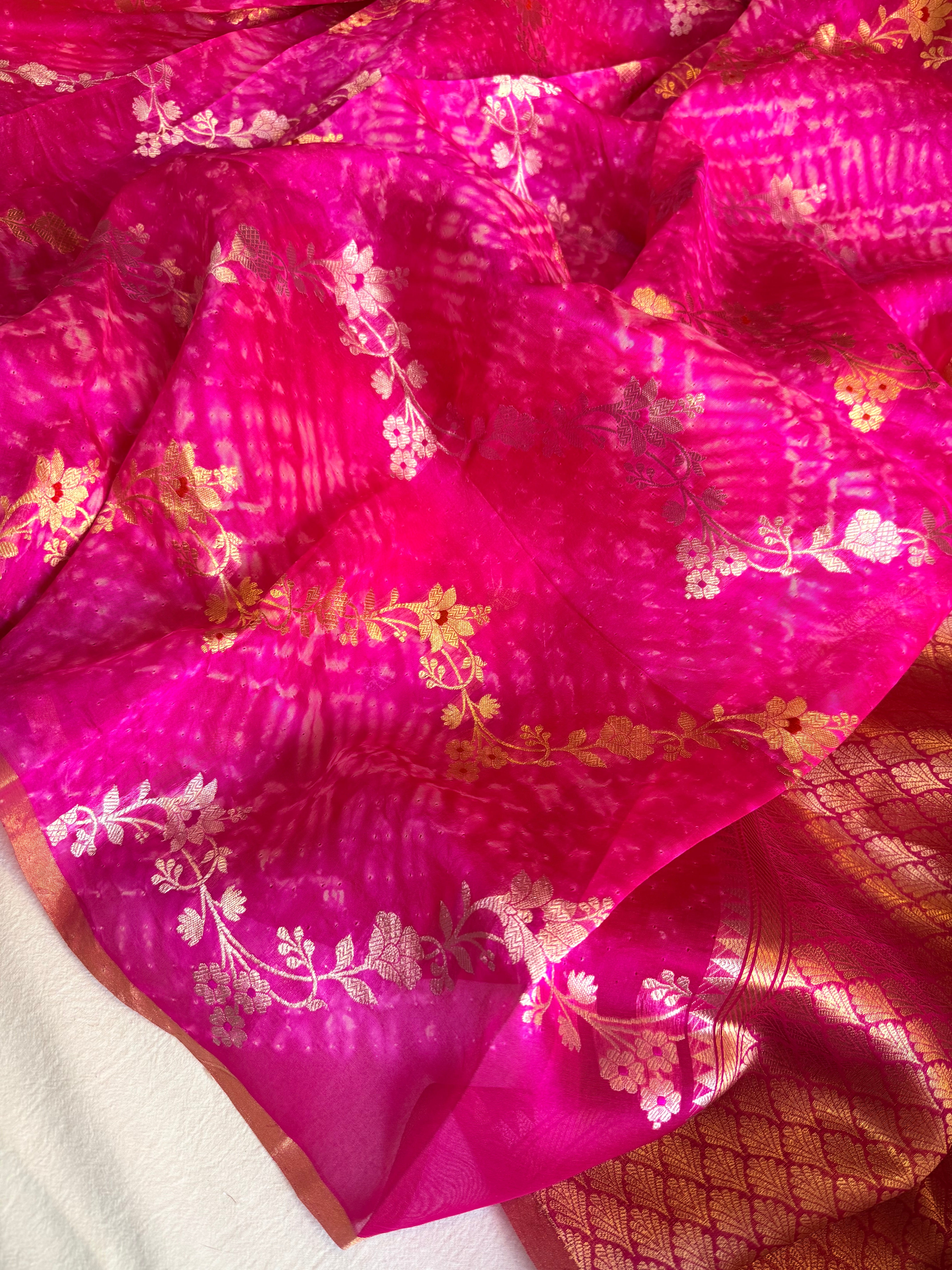 Shibori edit - Banarasi kora silk kadhwa buti shibori hand dyed saree