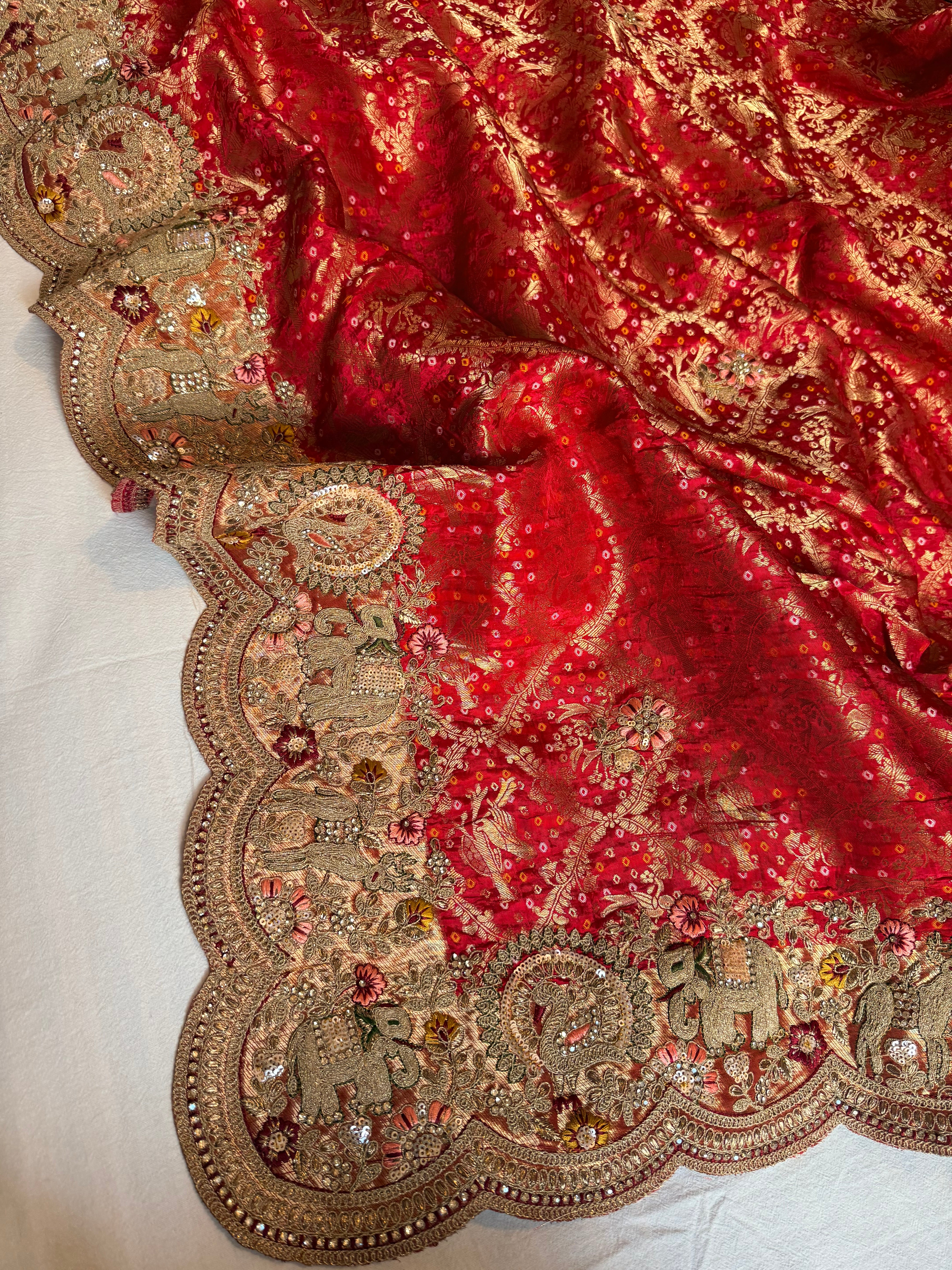 Banarasi bandhej crepe tissue silk embroidered saree