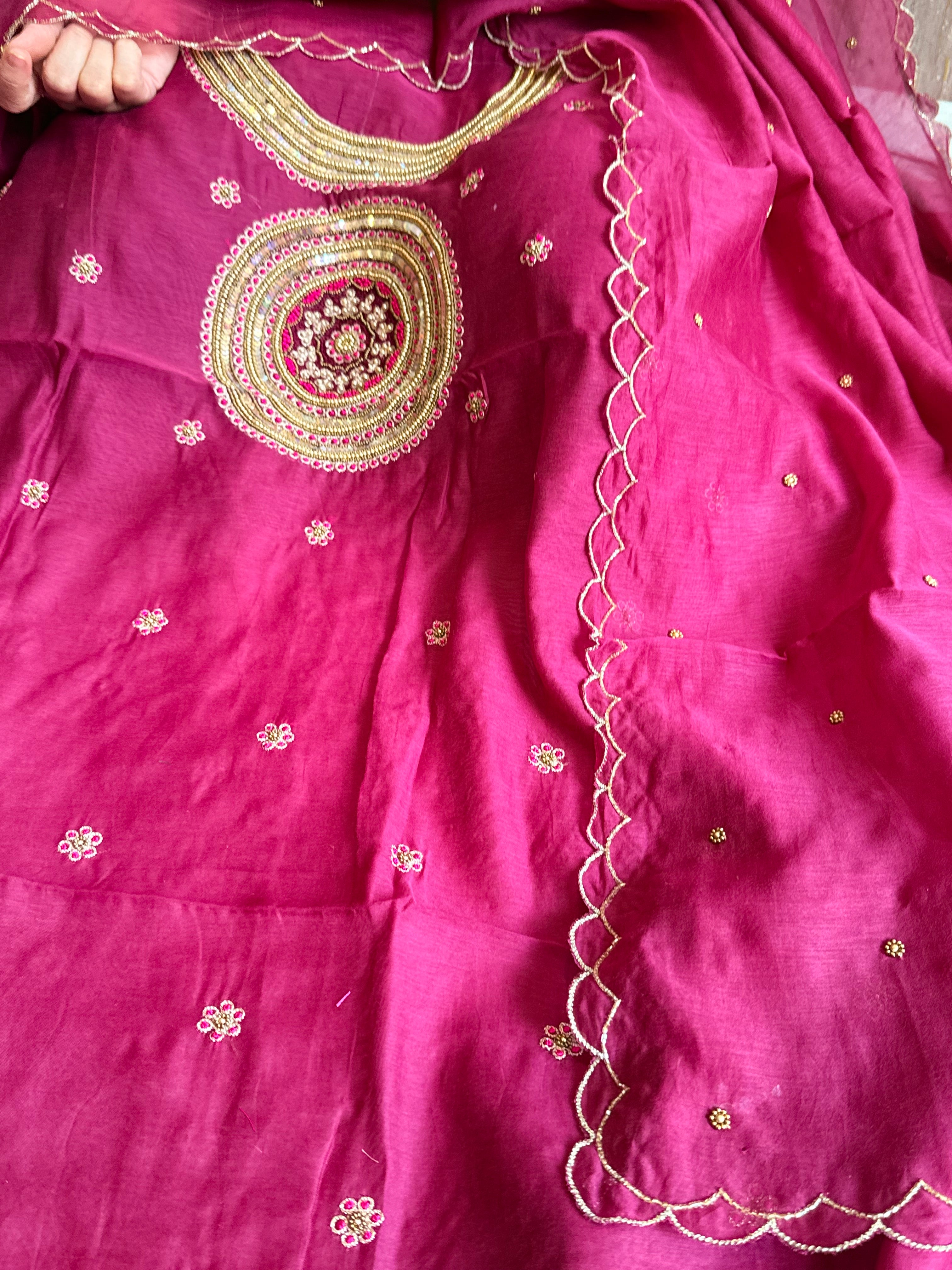 Mul cotton mandala inspired hand embroidered kadhwa suit set