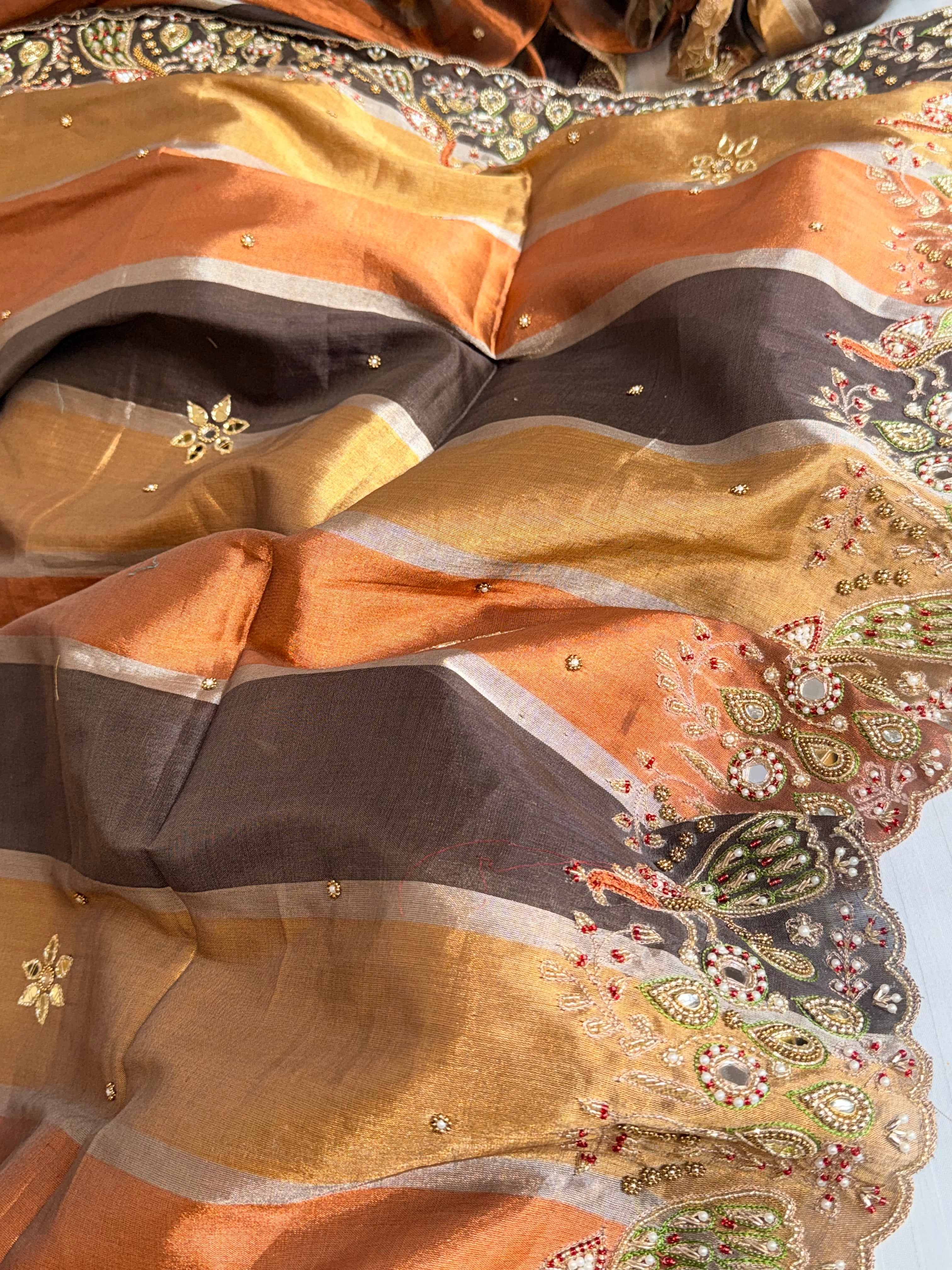 Kanjivaram banarasi tissue silk hand embroidered kadhwa saree with katan silk blouse