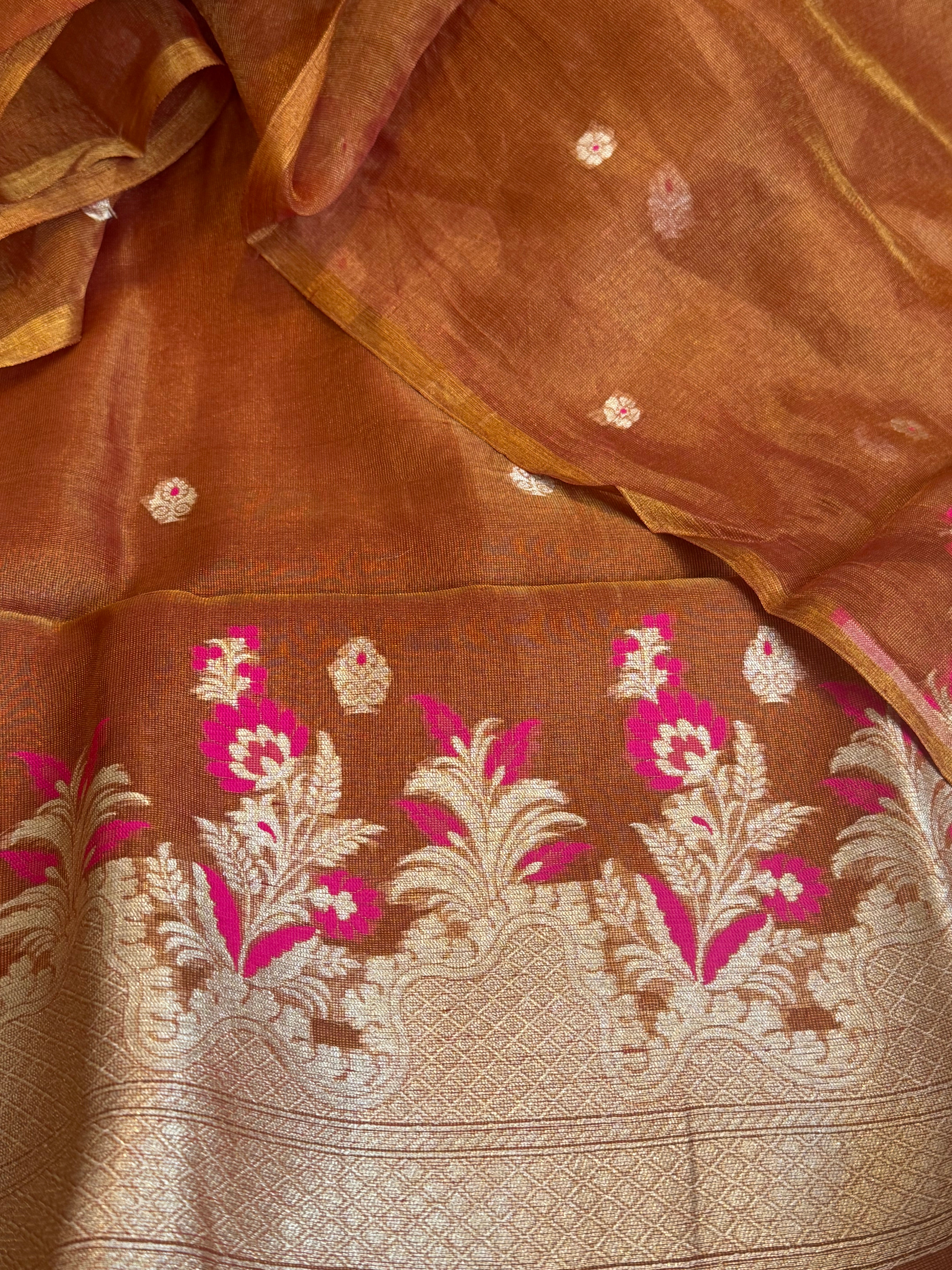 Linen tissue soft orange meenakari kadhwa suit set
