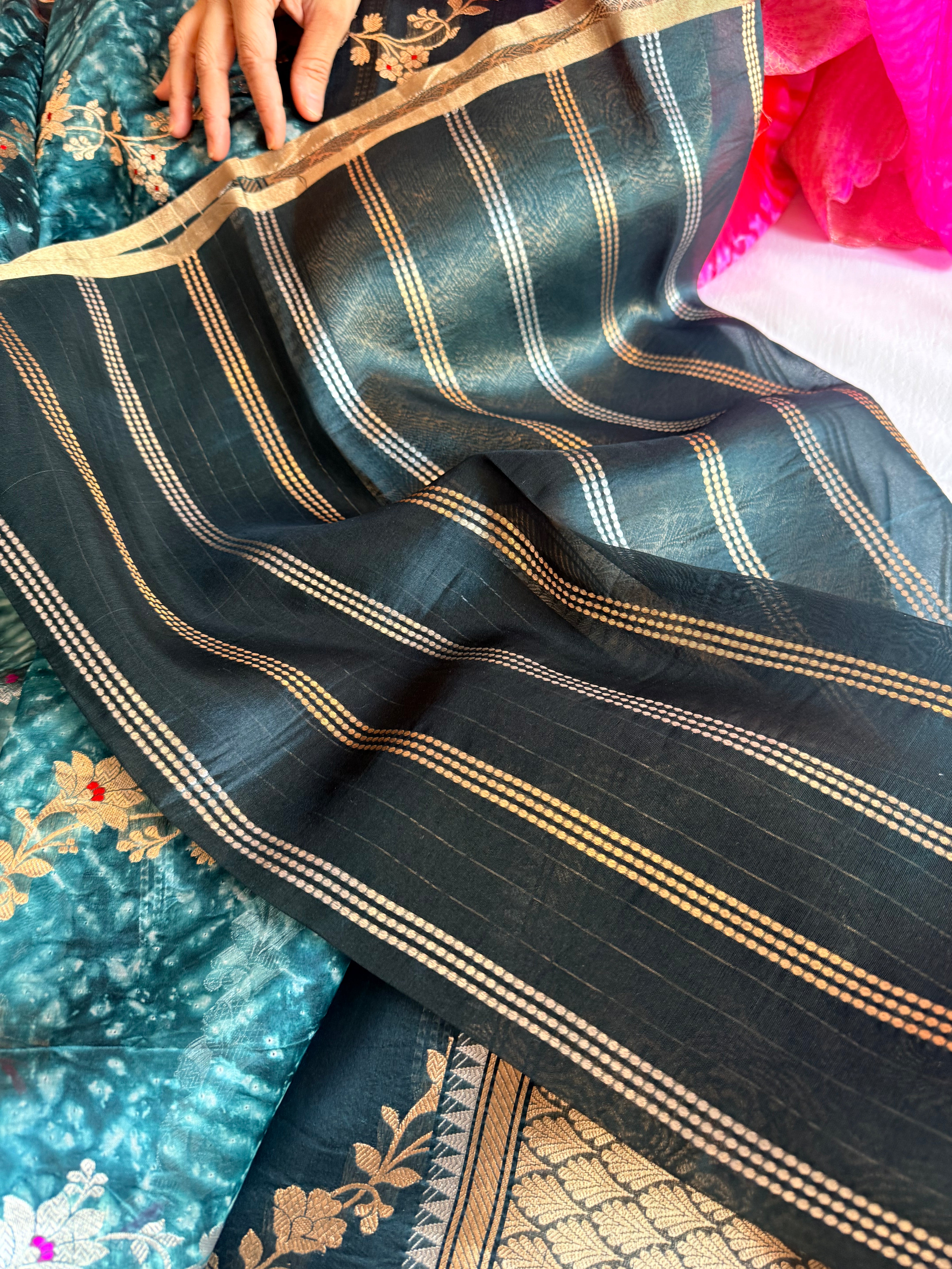 Shibori edit - Banarasi kora silk kadhwa buti shibori hand dyed saree