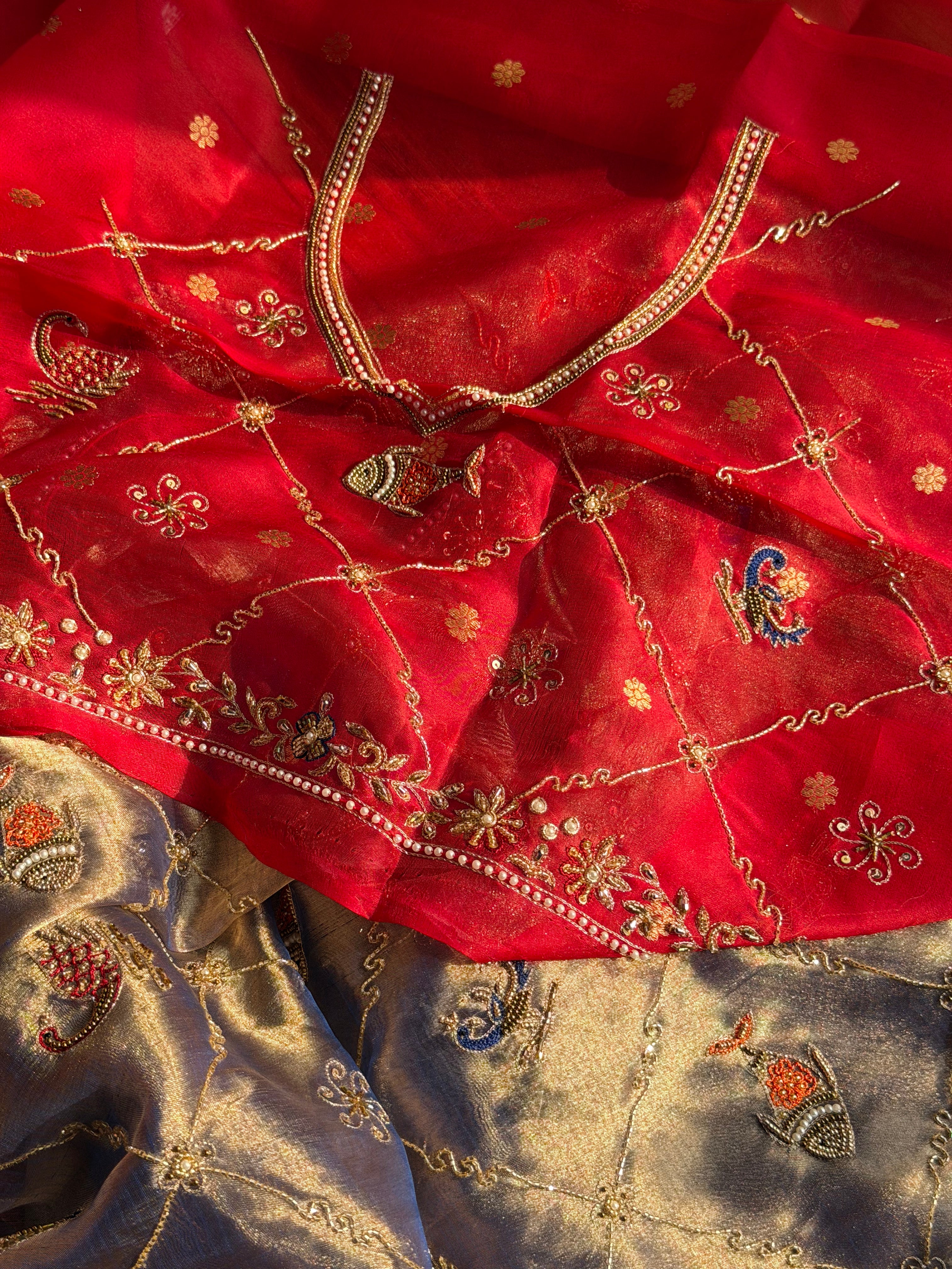 Husn edit shikargah animal motif blush blue hand embroidered saree