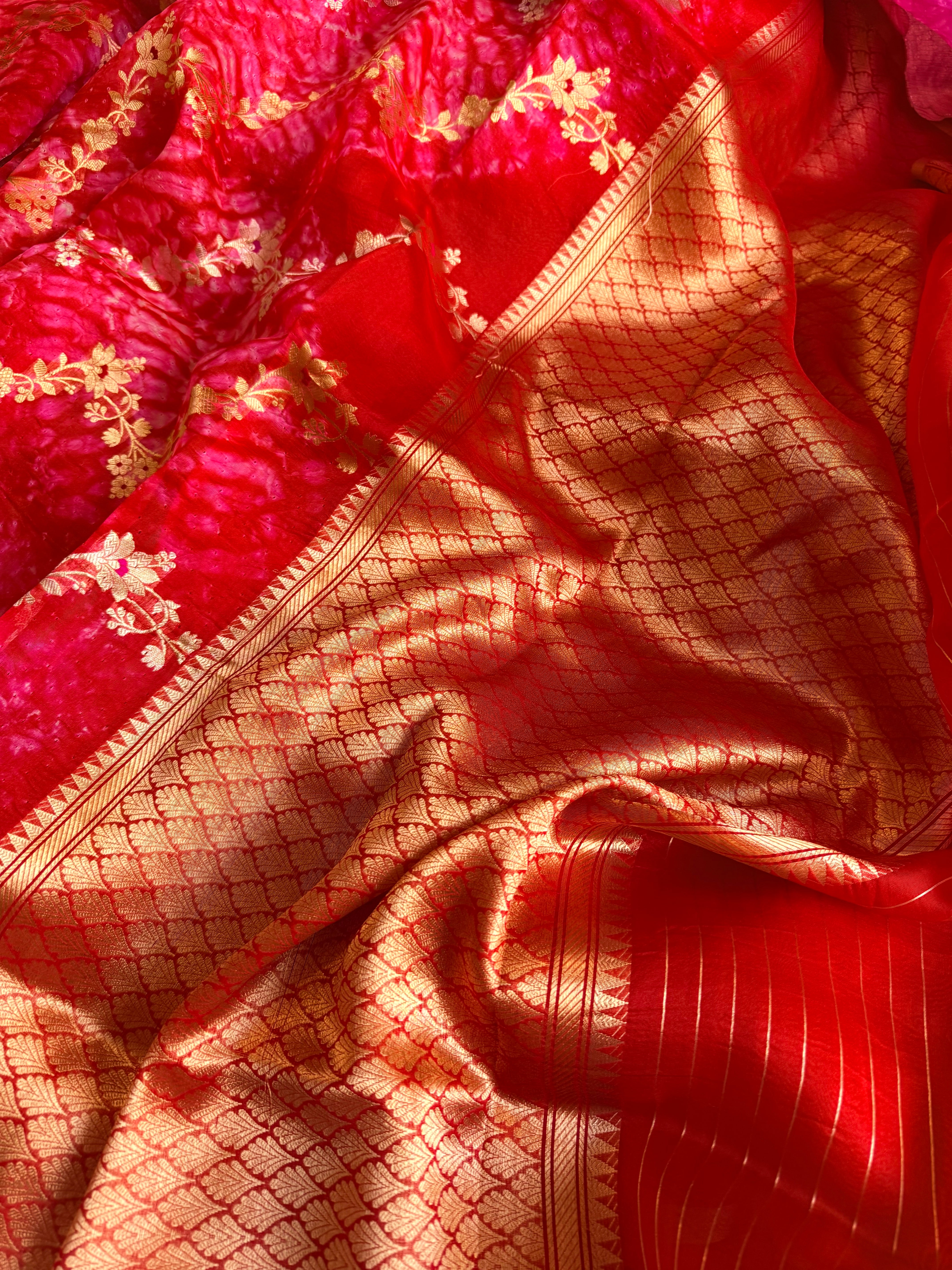 Shibori edit - Banarasi kora silk kadhwa buti shibori hand dyed saree