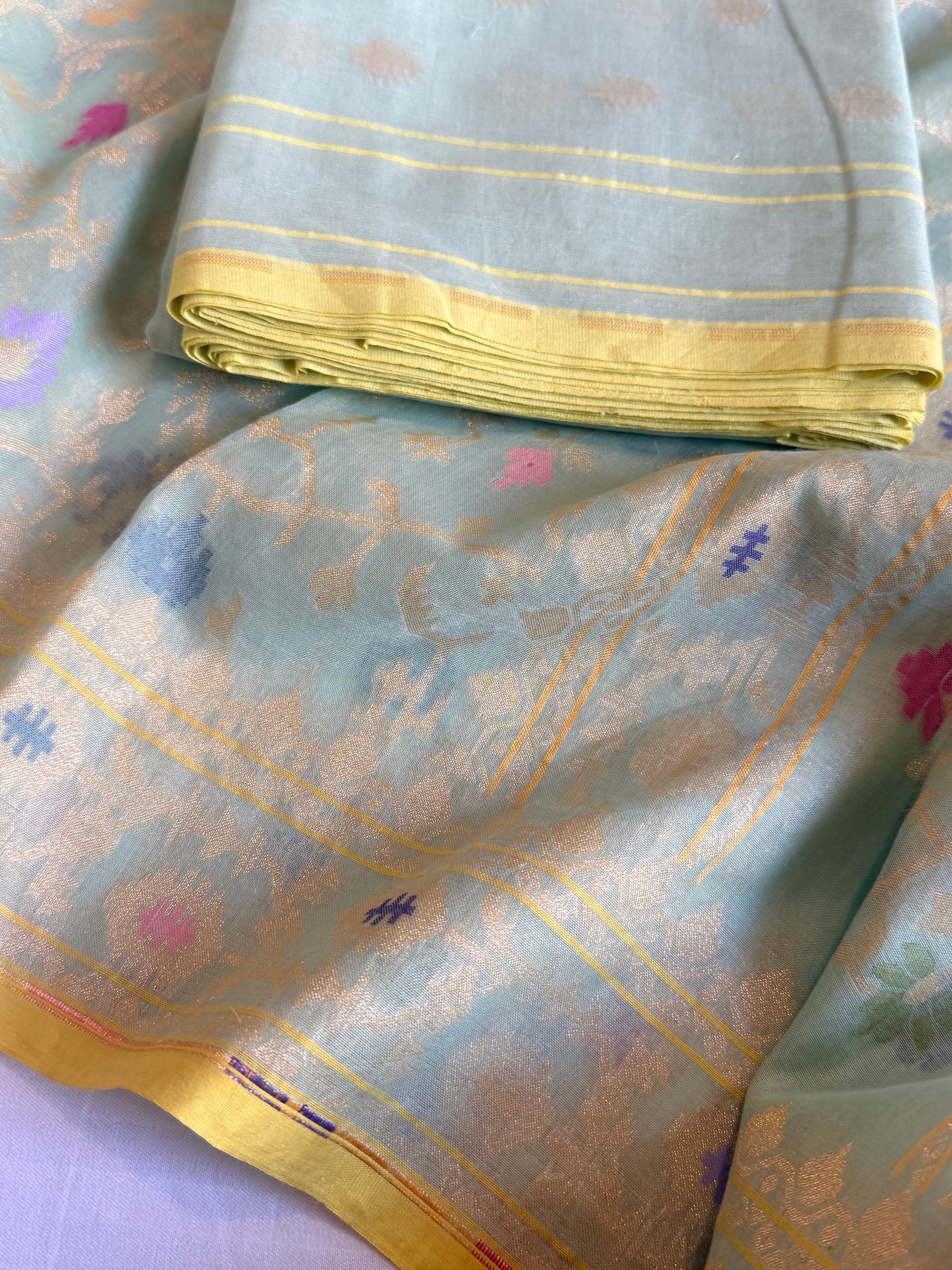 Iktara jamdani kadhwa sona rupa weaving banarasi mul cotton suit set