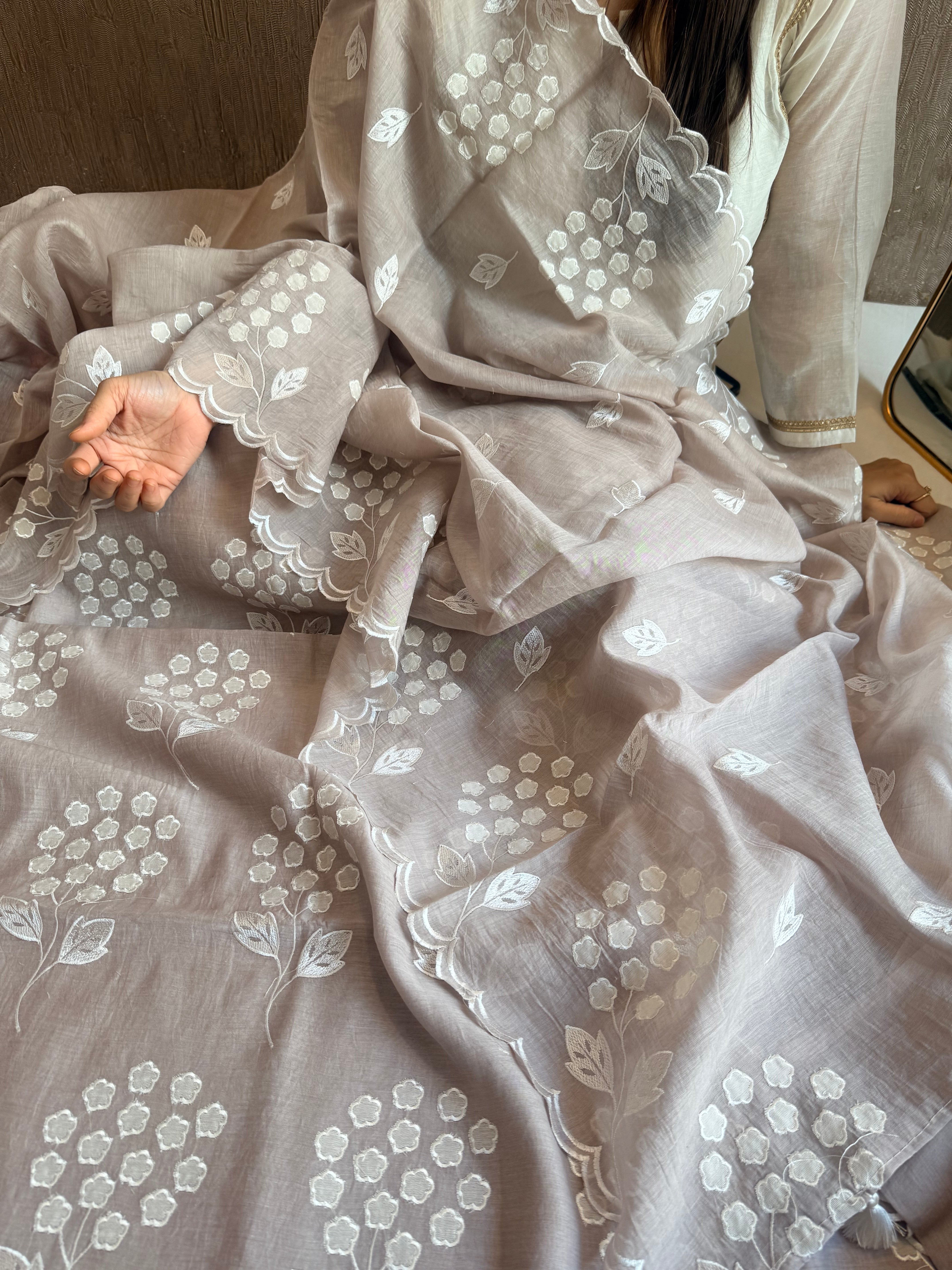 Alia bhatt inspired banarasi mulmul appliqué work suit set