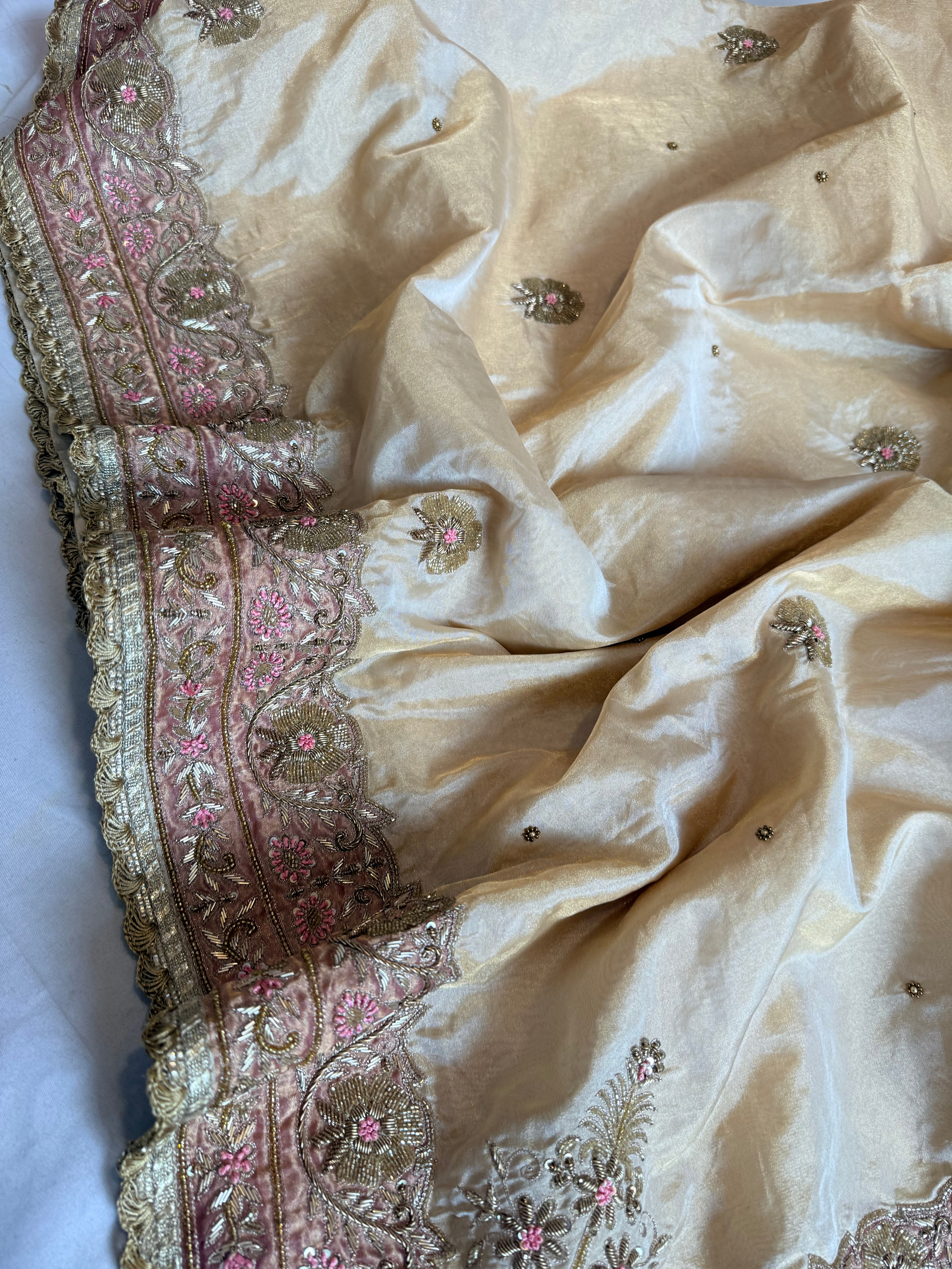Dulhan wali saree edit golden tissue silk hand embroidered saree