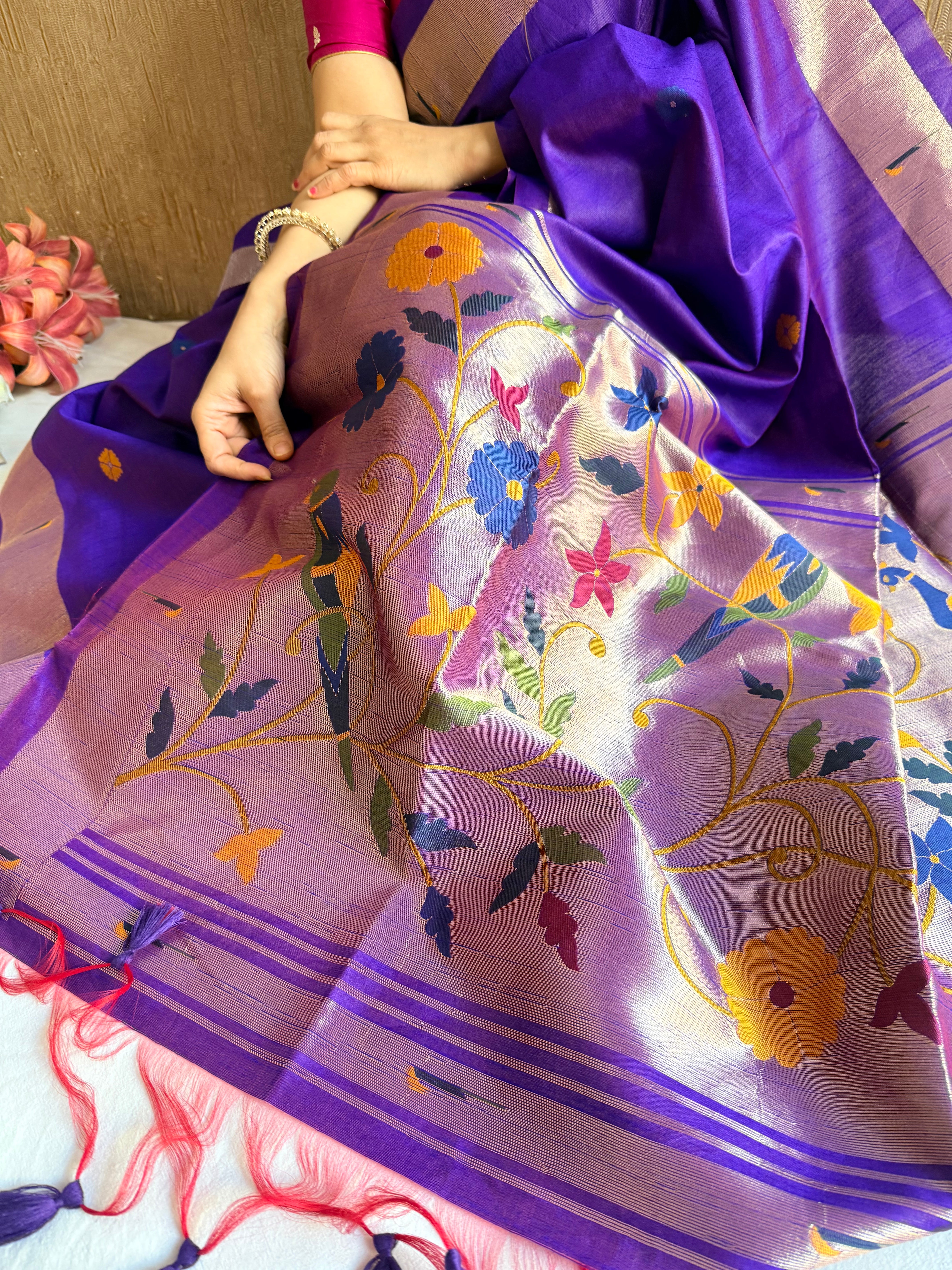 Banarasi chanderi paithani border meenakari saree