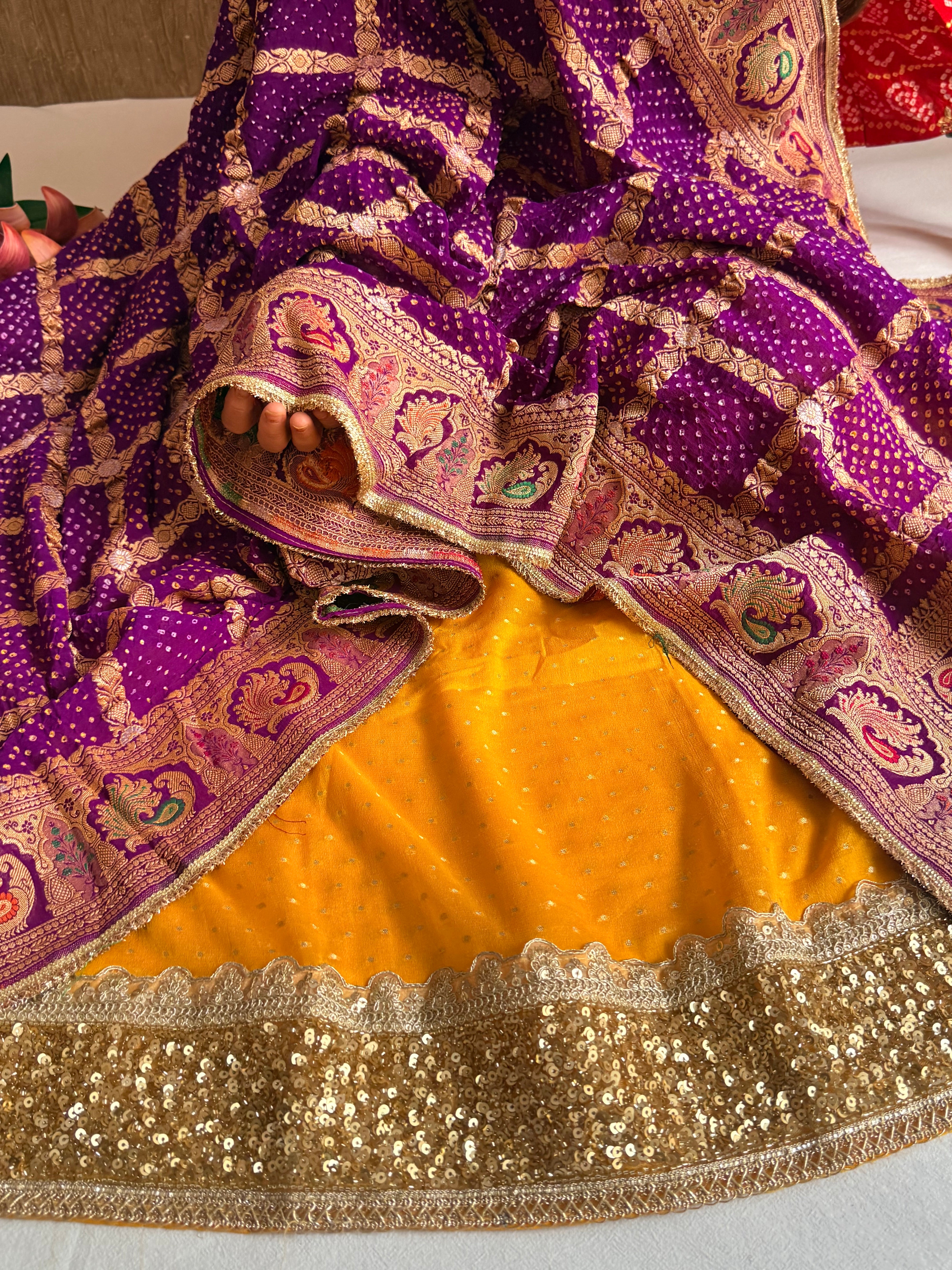 Rai bandhej chiffon gorgette sequin work hand embroidered suit set