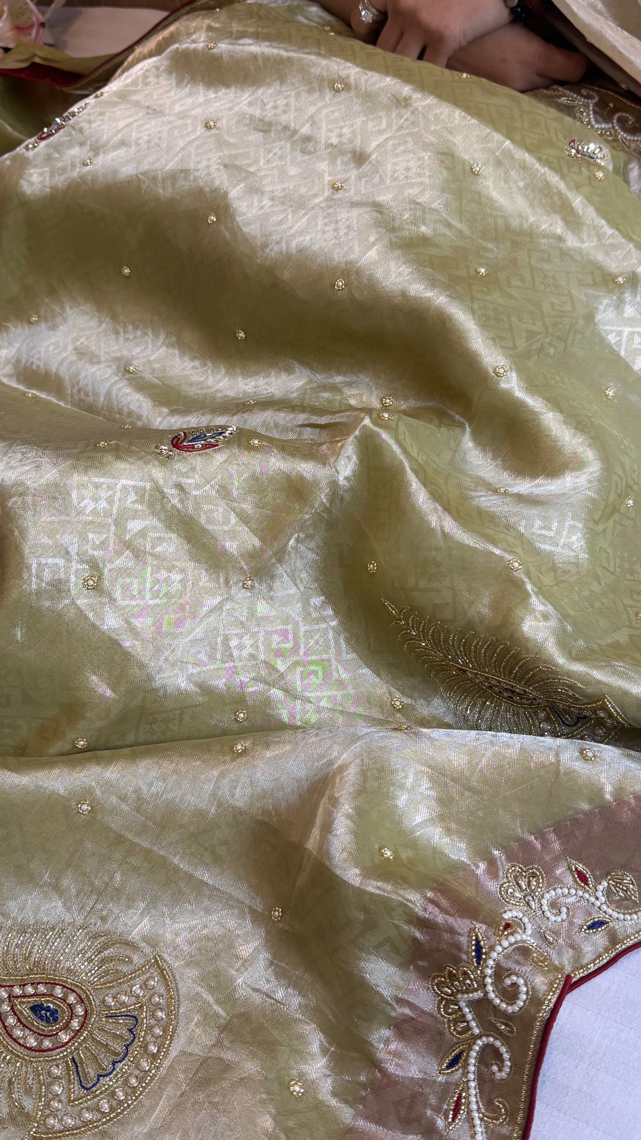 Pakeezah edit 2.0 - Mint green zardozi hand embroidered tissue silk kadhwa saree