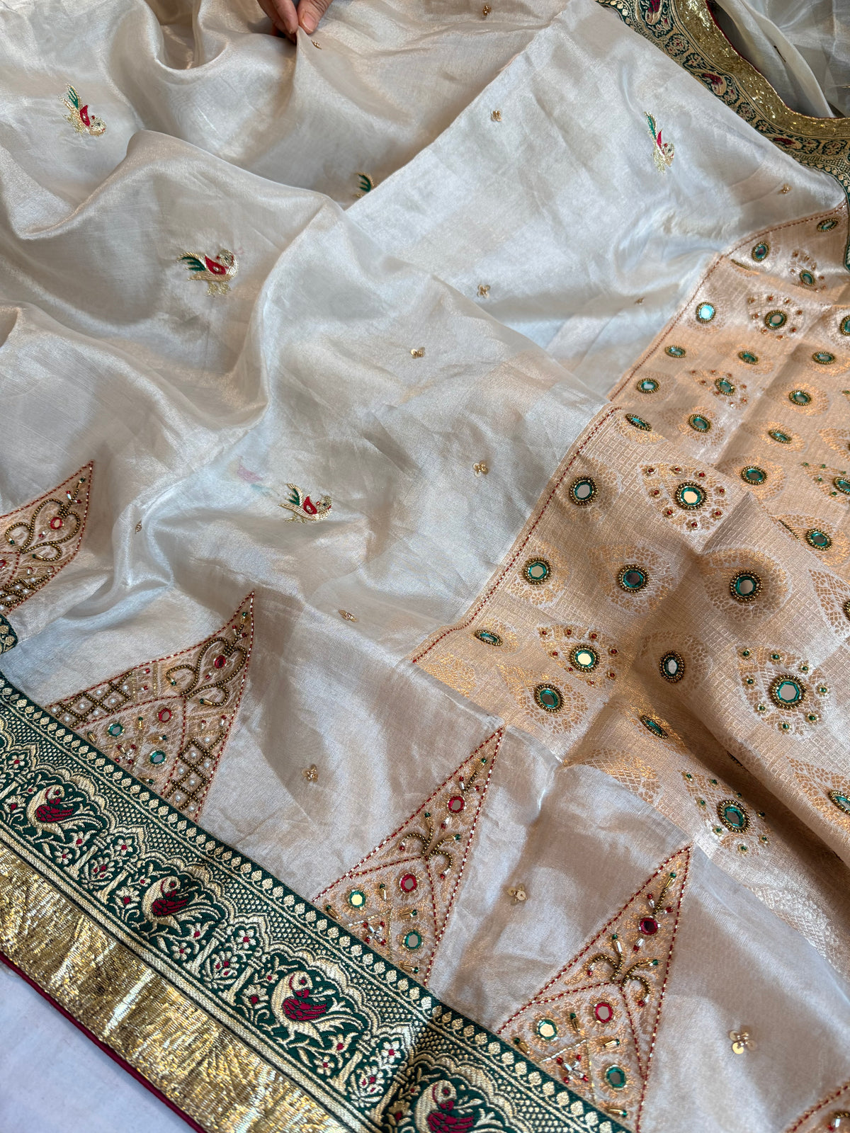 Toran temple border Ivory tissue silk patchwork hand embroidered borde ...