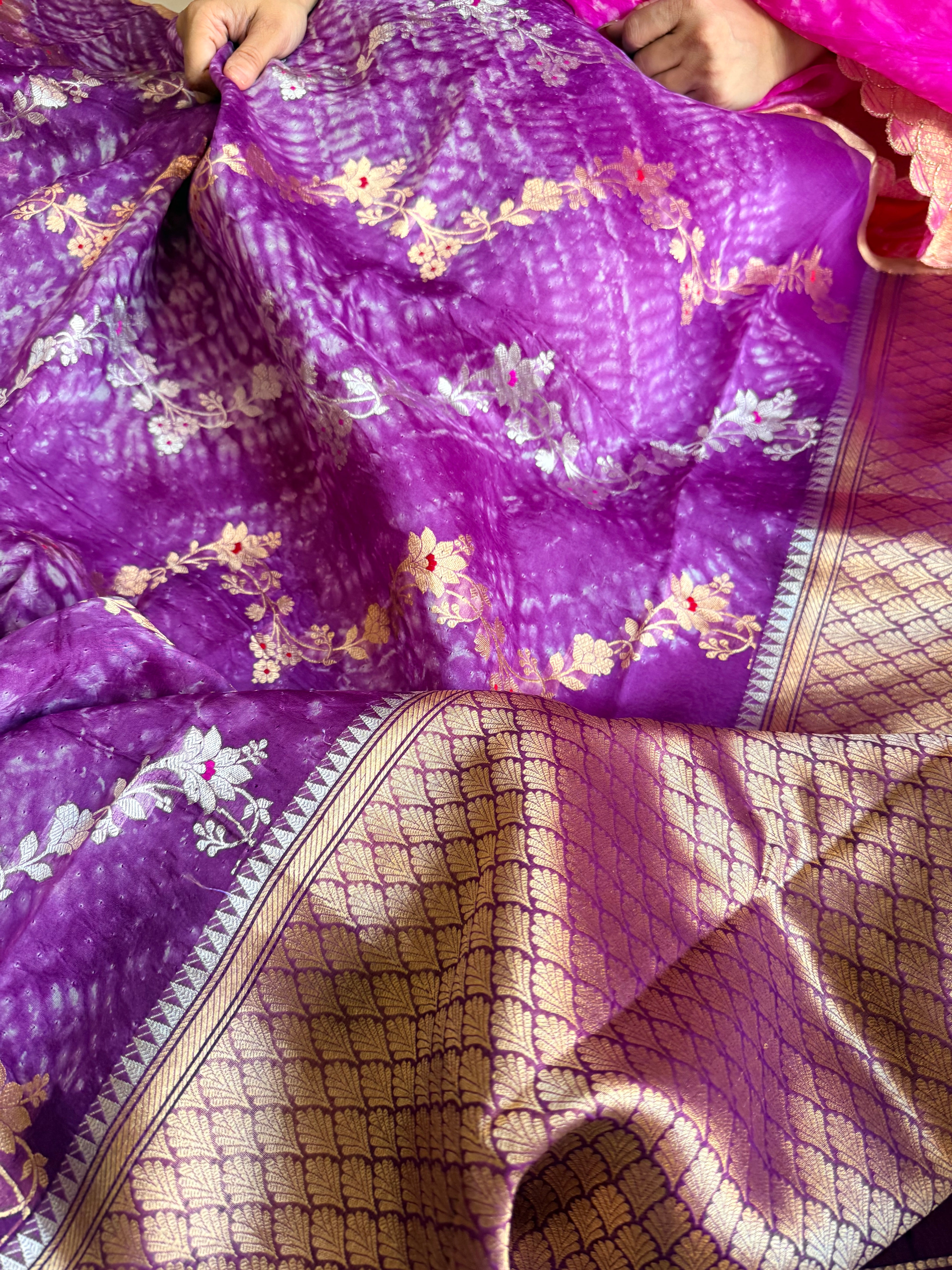Shibori edit - Banarasi kora silk kadhwa buti shibori hand dyed saree
